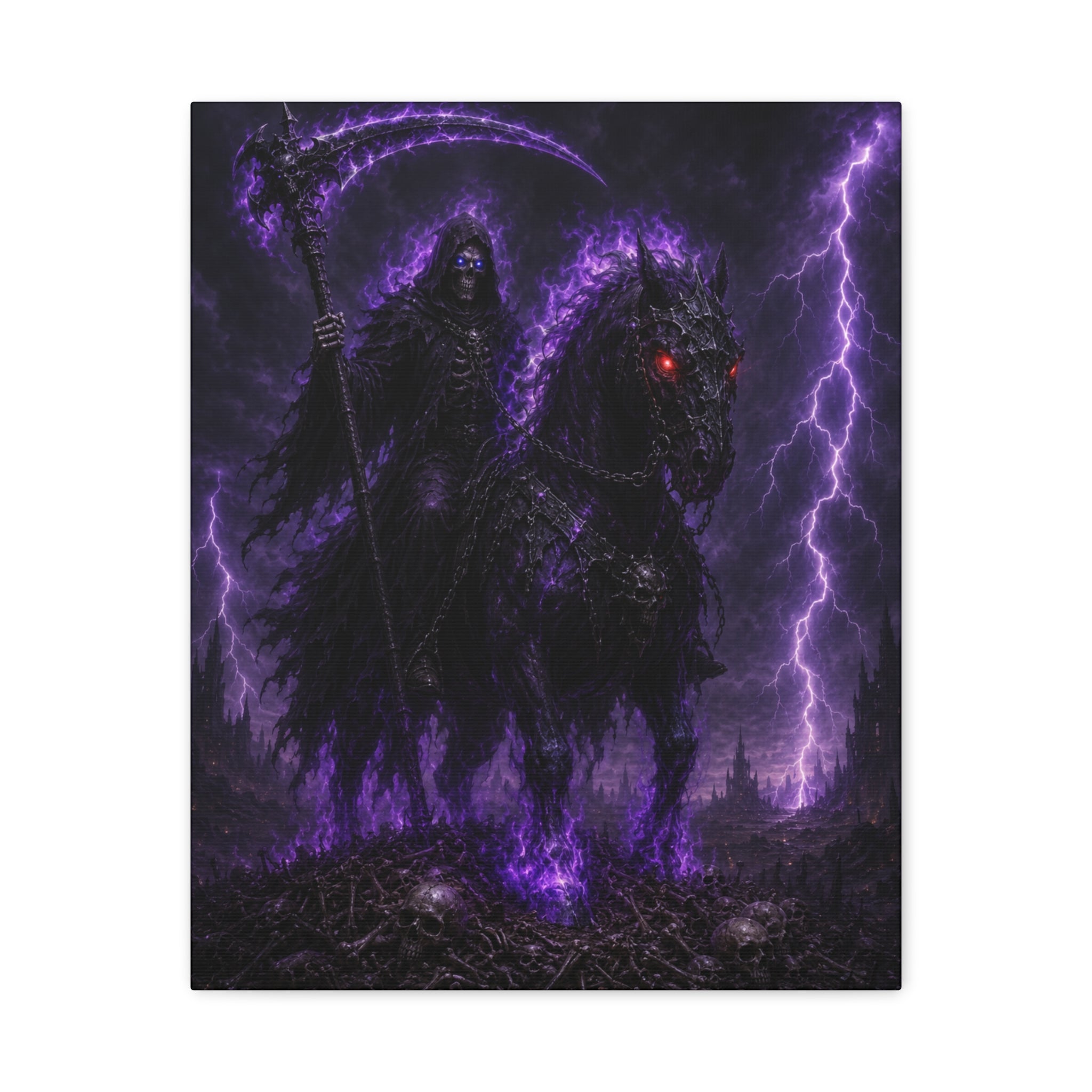 Dark Reaper on Shadow Steed Matte Canvas Print — Gothic Wall Art