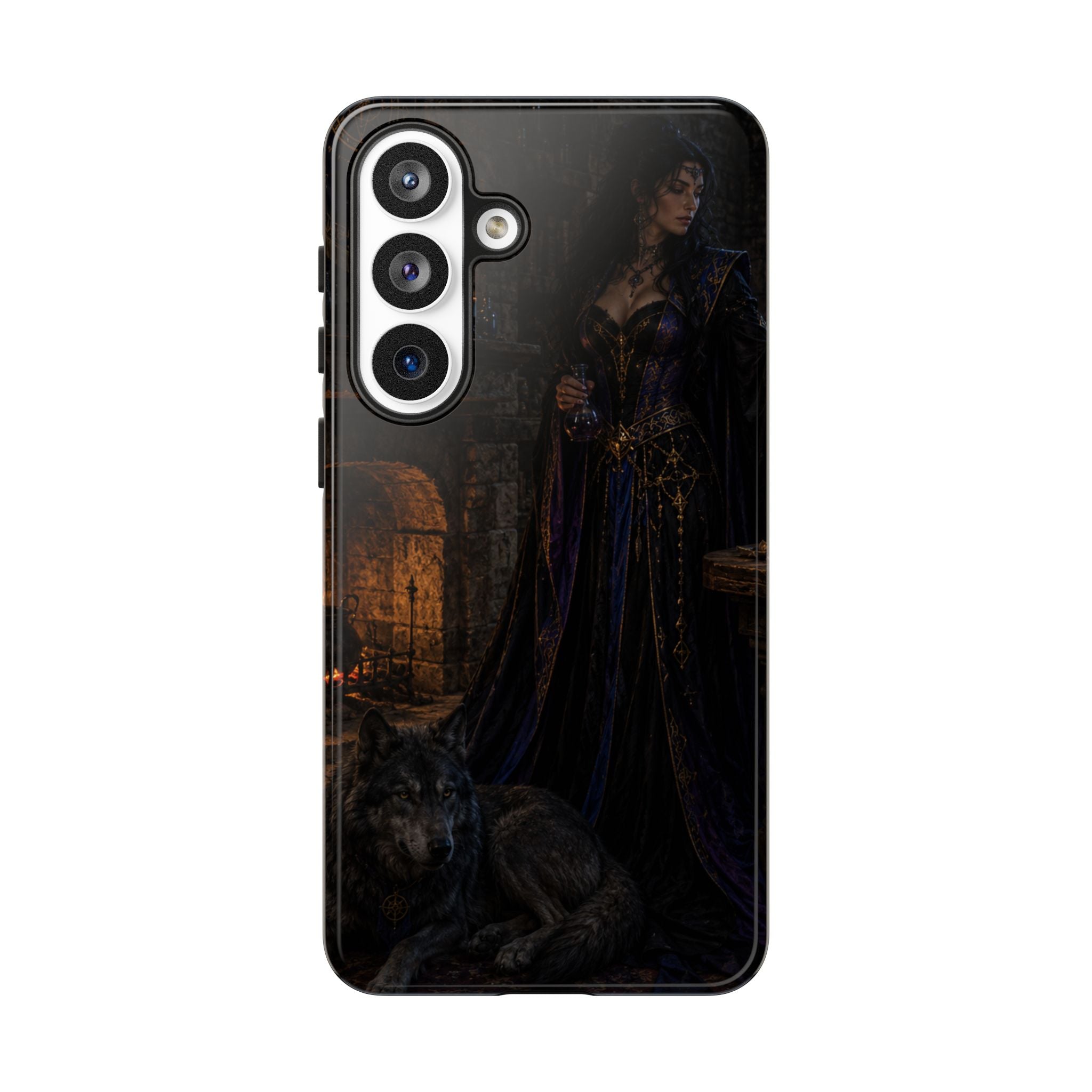 Gothic Witch Phone Case — Dark Fantasy Wolf & Fireplace Tough Case