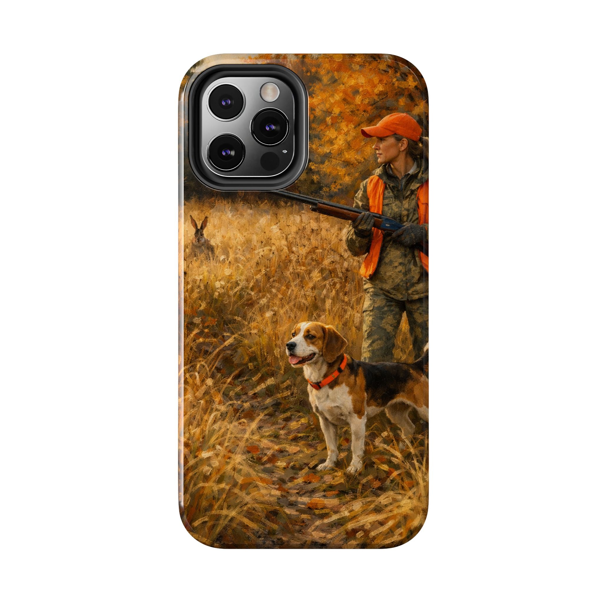 Hunting Scene Tough Phone Case — Hunter & Beagle Autumn Field Protective Cover