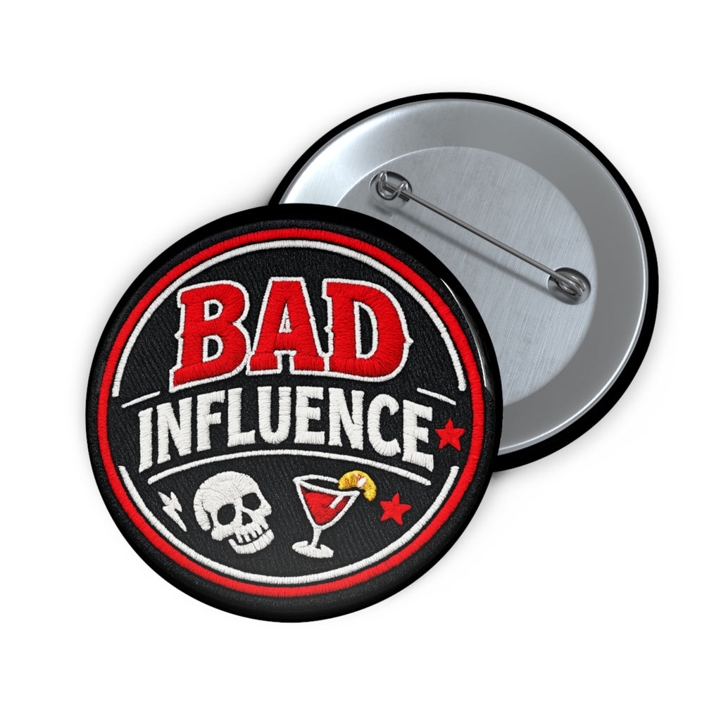 Bad Influence Pin Button — Funny Skull & Cocktail Enamel Jacket Badge