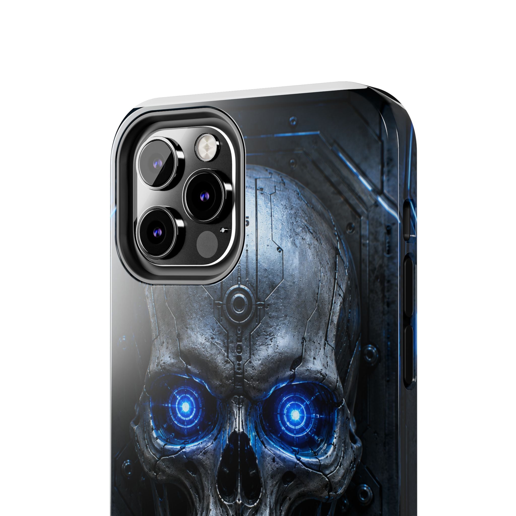 Cyber Skull Tough Phone Case — Blue LED Scary Robot Skull iPhone Case