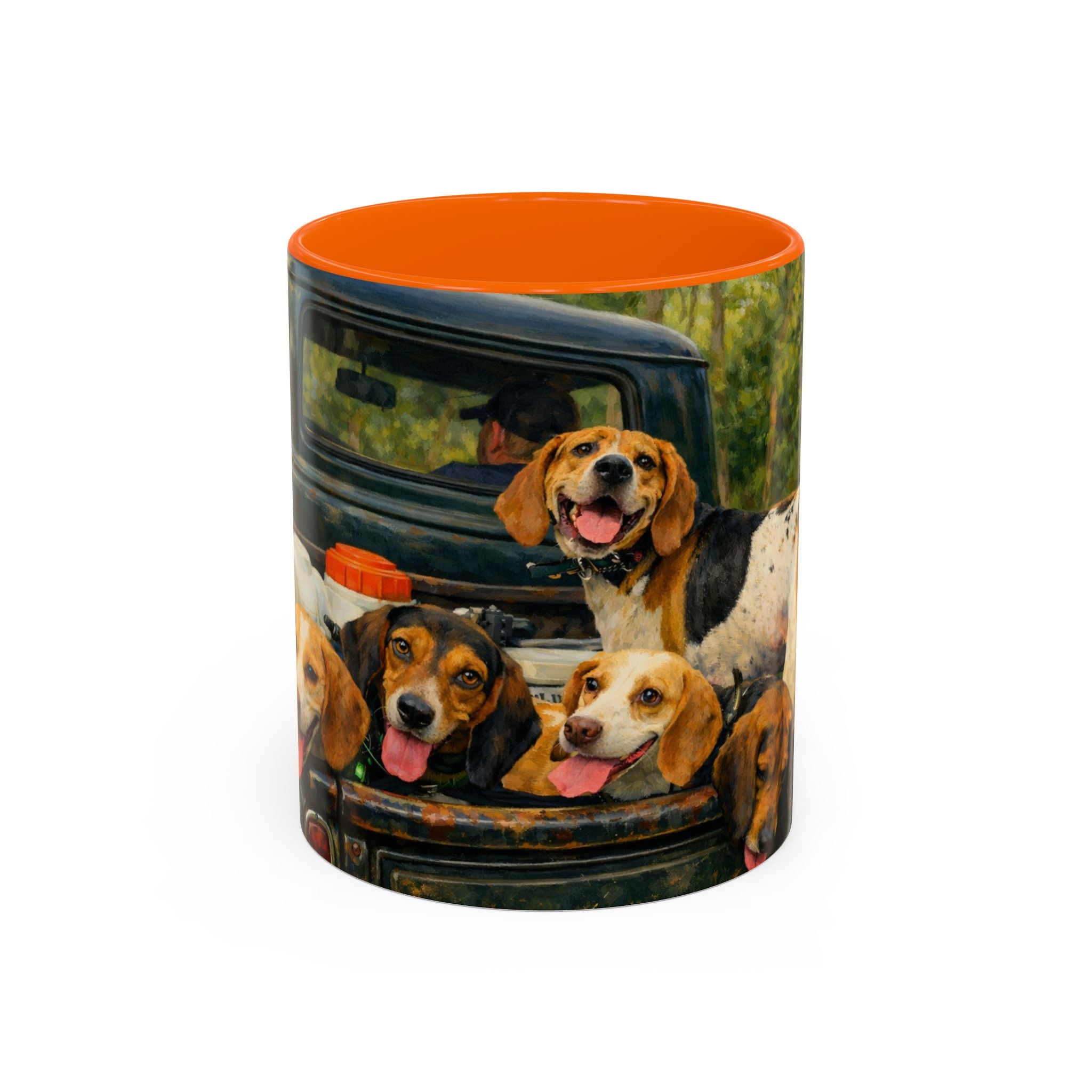 Suzu's Beagle Pack Coffee Mug — Dogs in Truck Accent Ceramic Mug (11/15oz)