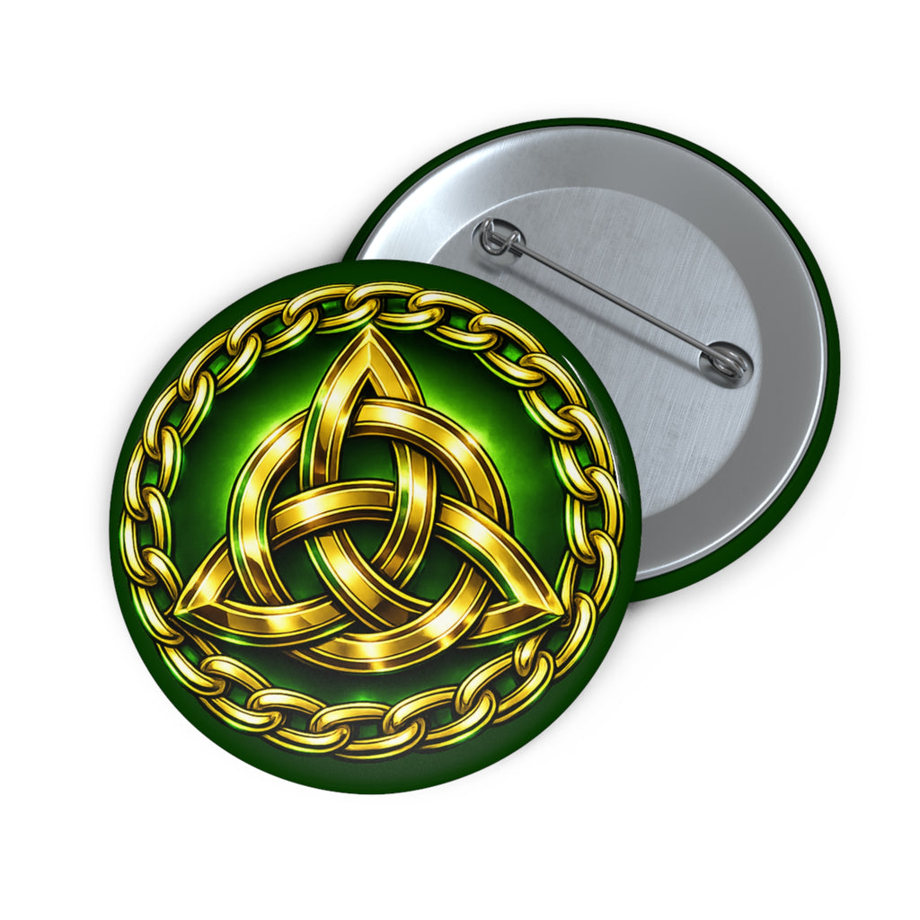 Celtic Knot Pin Button — Gold Trinity Knot on Green
