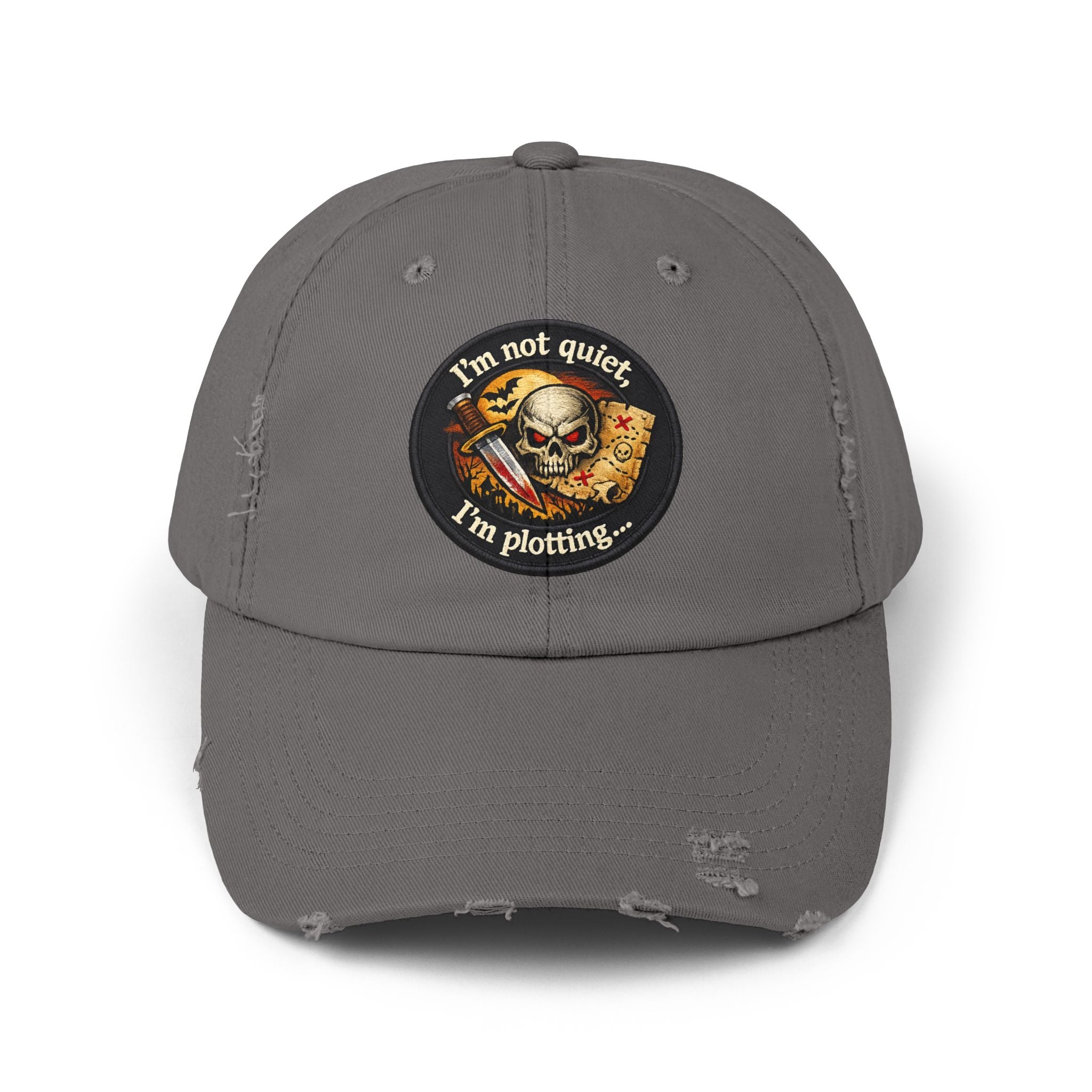 Skull & Map Distressed Cap – "I'm Not Quiet, I'm Plotting" Hat