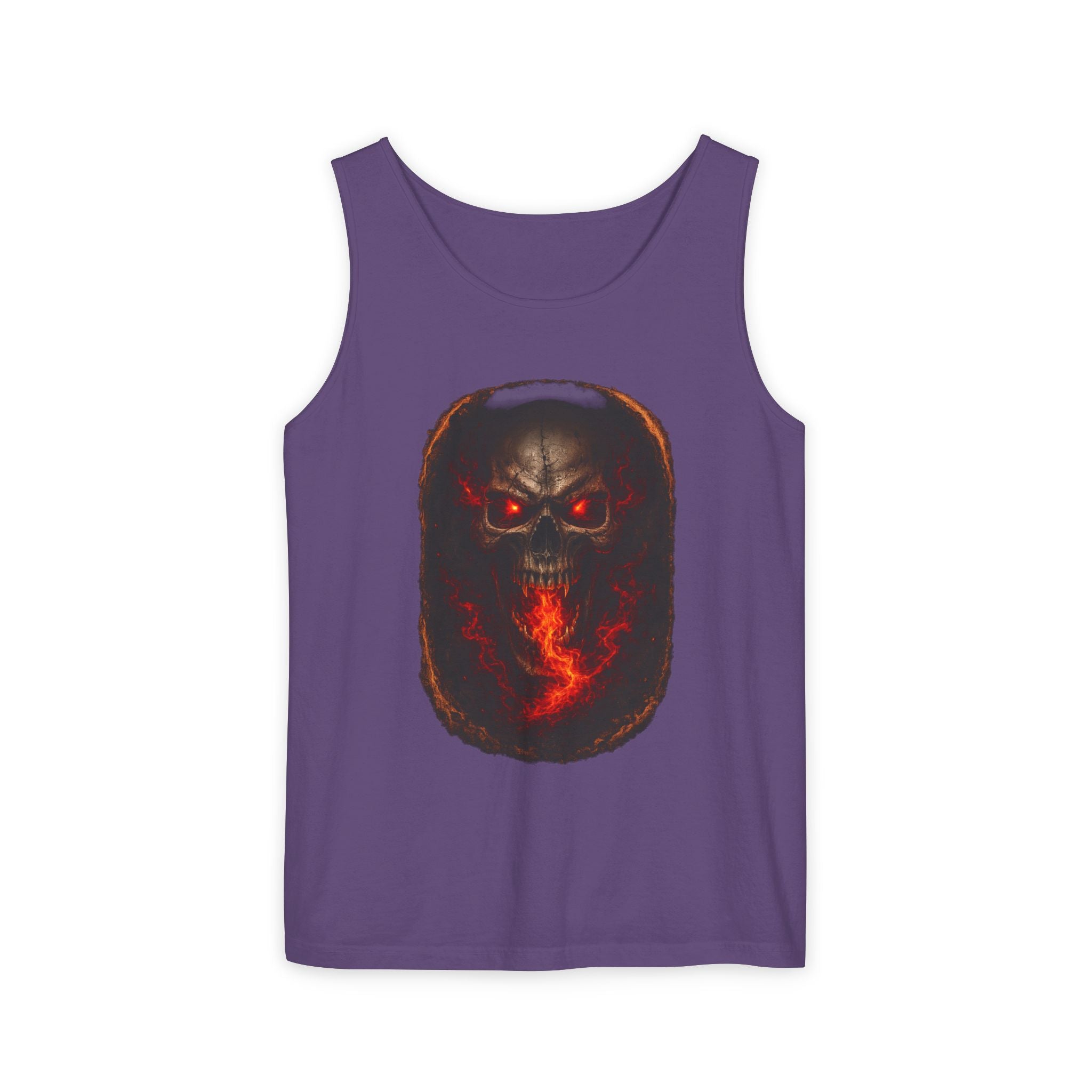 Demon Skull Flame Tank Top — Horror Graphic Summer Tee