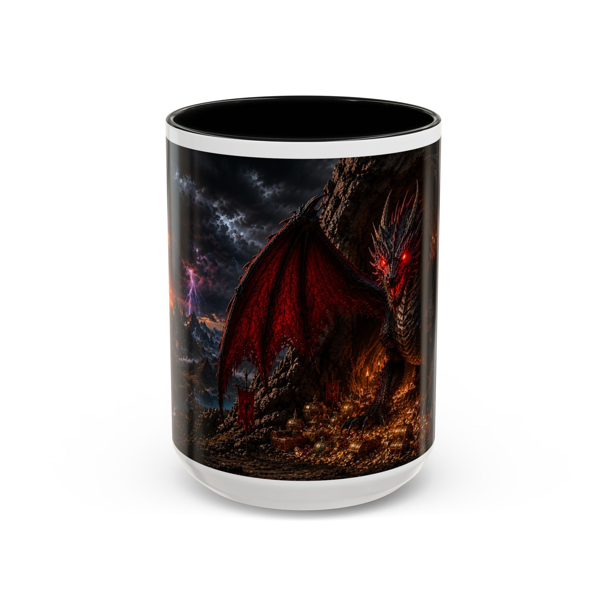 Dragon Coffee Mug — Dark Fantasy Red-Eyed Dragon Accent Mug (11/15oz)