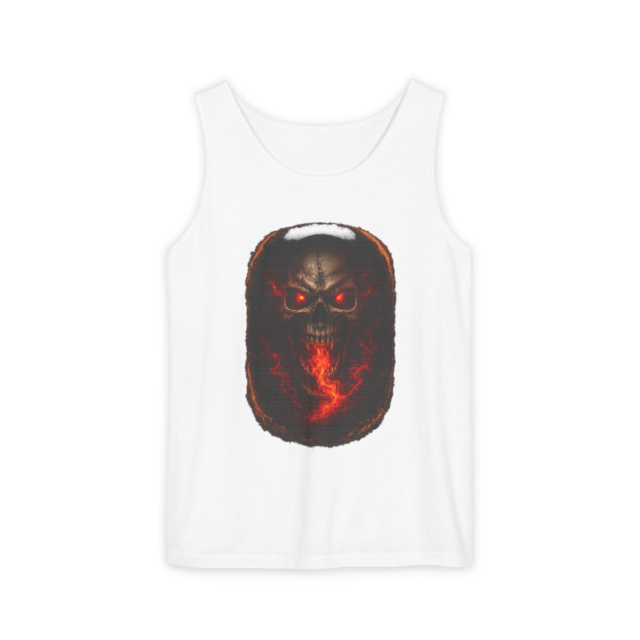Demon Skull Flame Tank Top — Horror Graphic Summer Tee