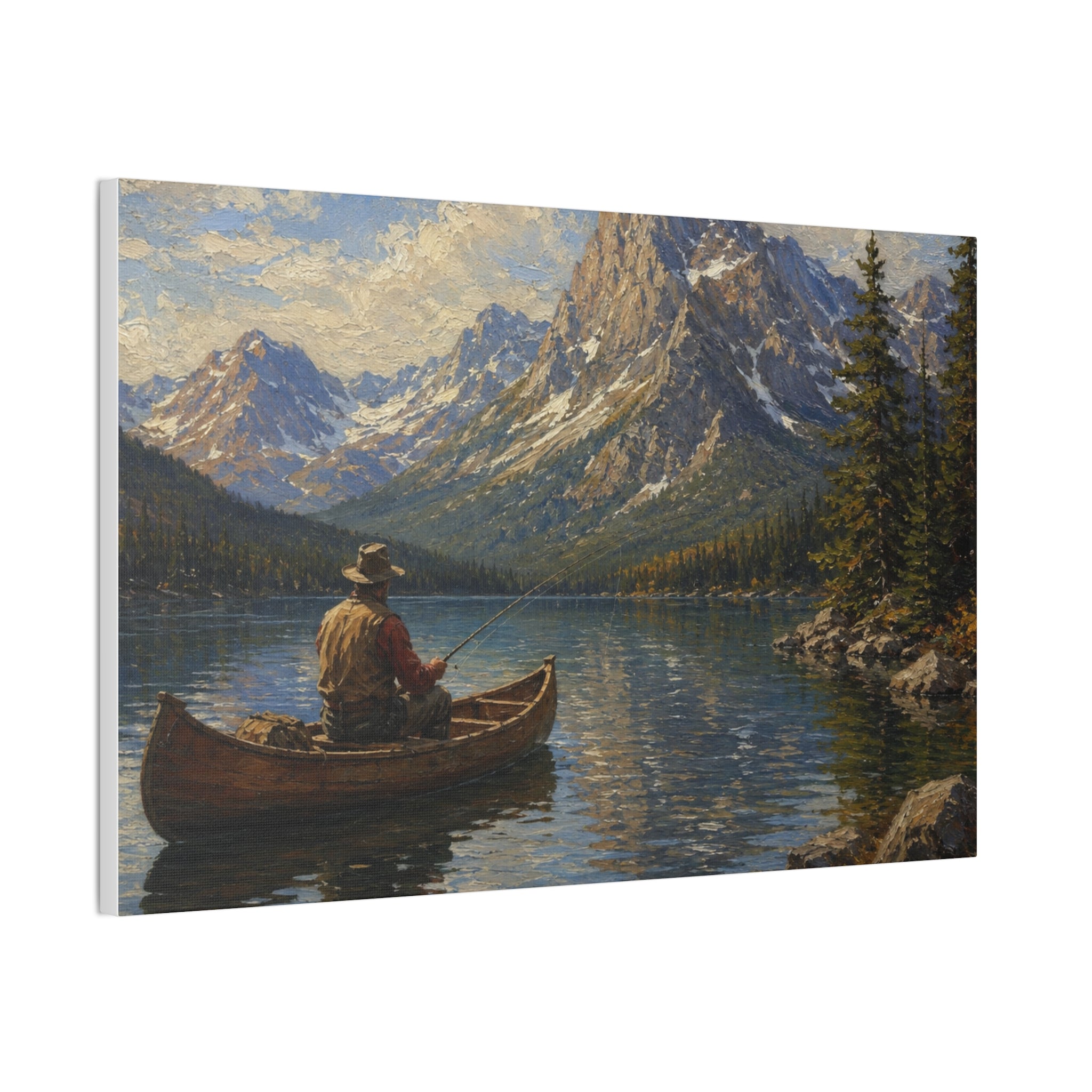 Mountain Lake Canoe Canvas Print
