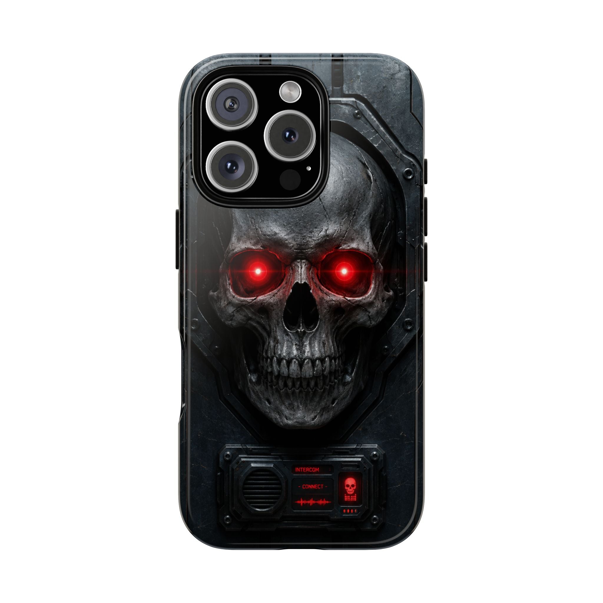 Skull Sentinel Phone Case — Red-Eyed Tactical Skull Protective Case