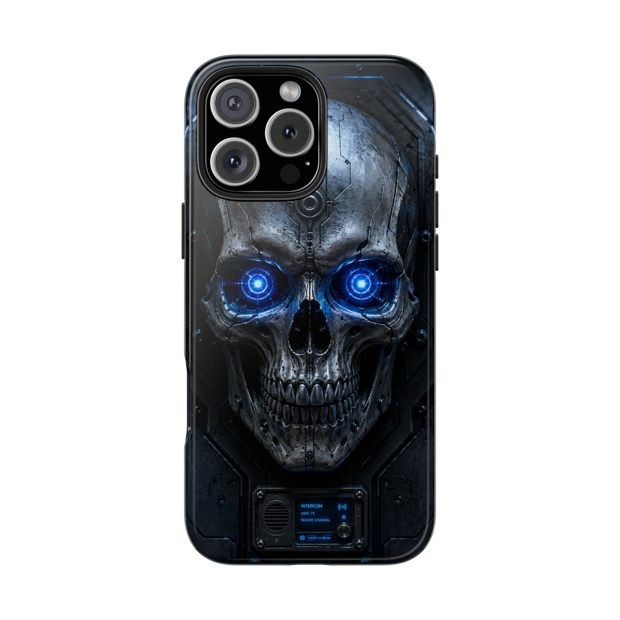 Cyber Skull Tough Phone Case — Blue LED Scary Robot Skull iPhone Case
