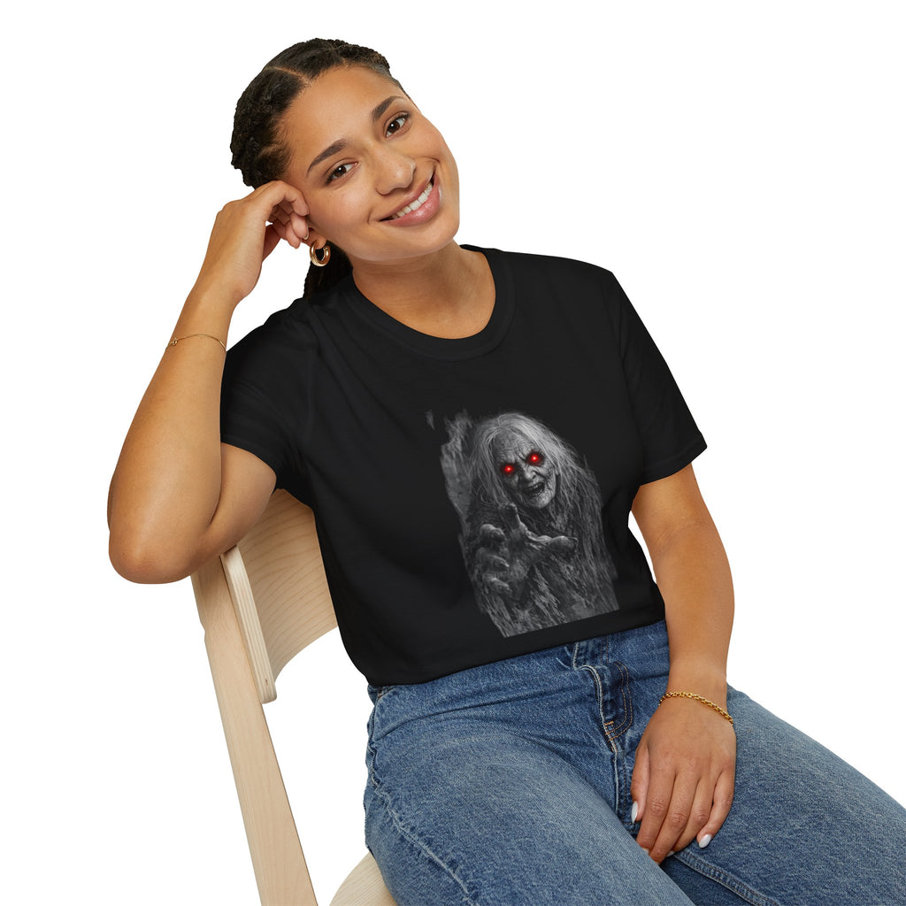 Horror Portrait T-Shirt — Creepy Red-Eyed Ghost Tee
