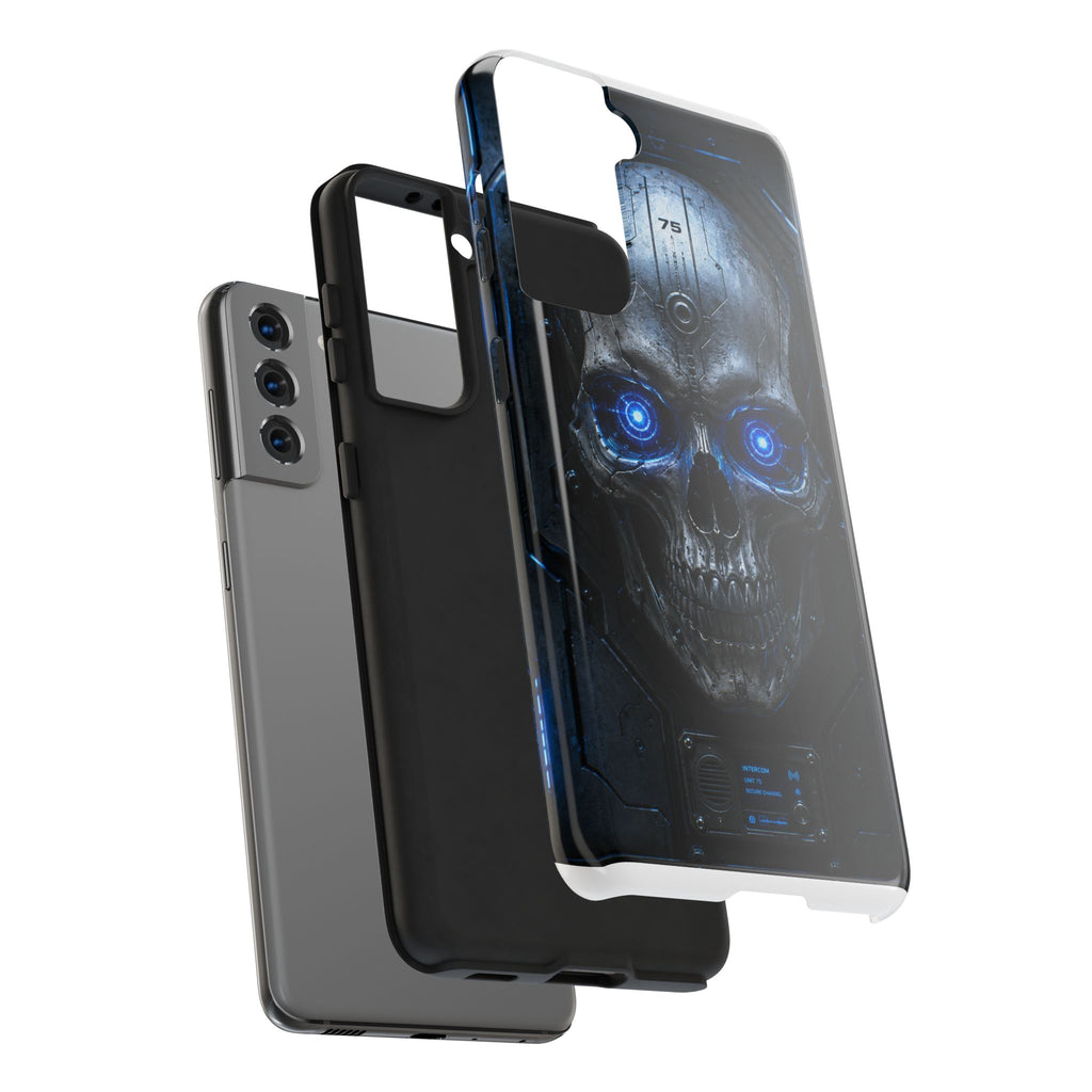 Cyber Skull Tough Phone Case — Blue LED Scary Robot Skull iPhone Case