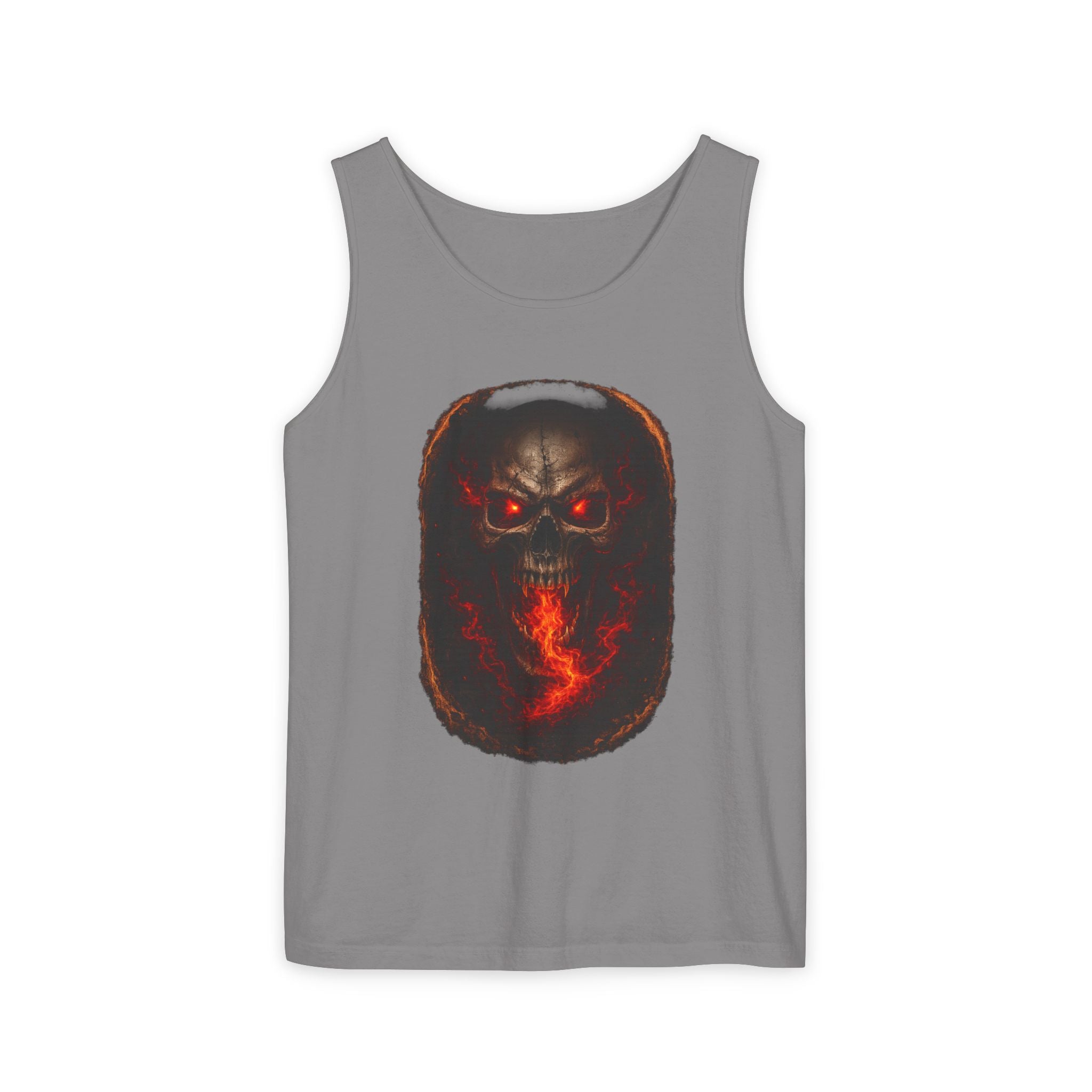 Demon Skull Flame Tank Top — Horror Graphic Summer Tee
