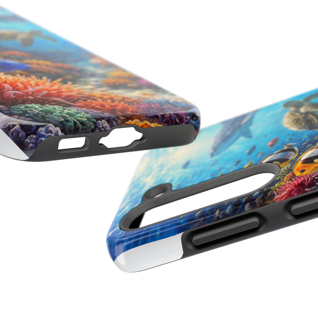 Ocean Reef Tough Phone Case — Colorful Sea Turtle & Tropical Fish Design