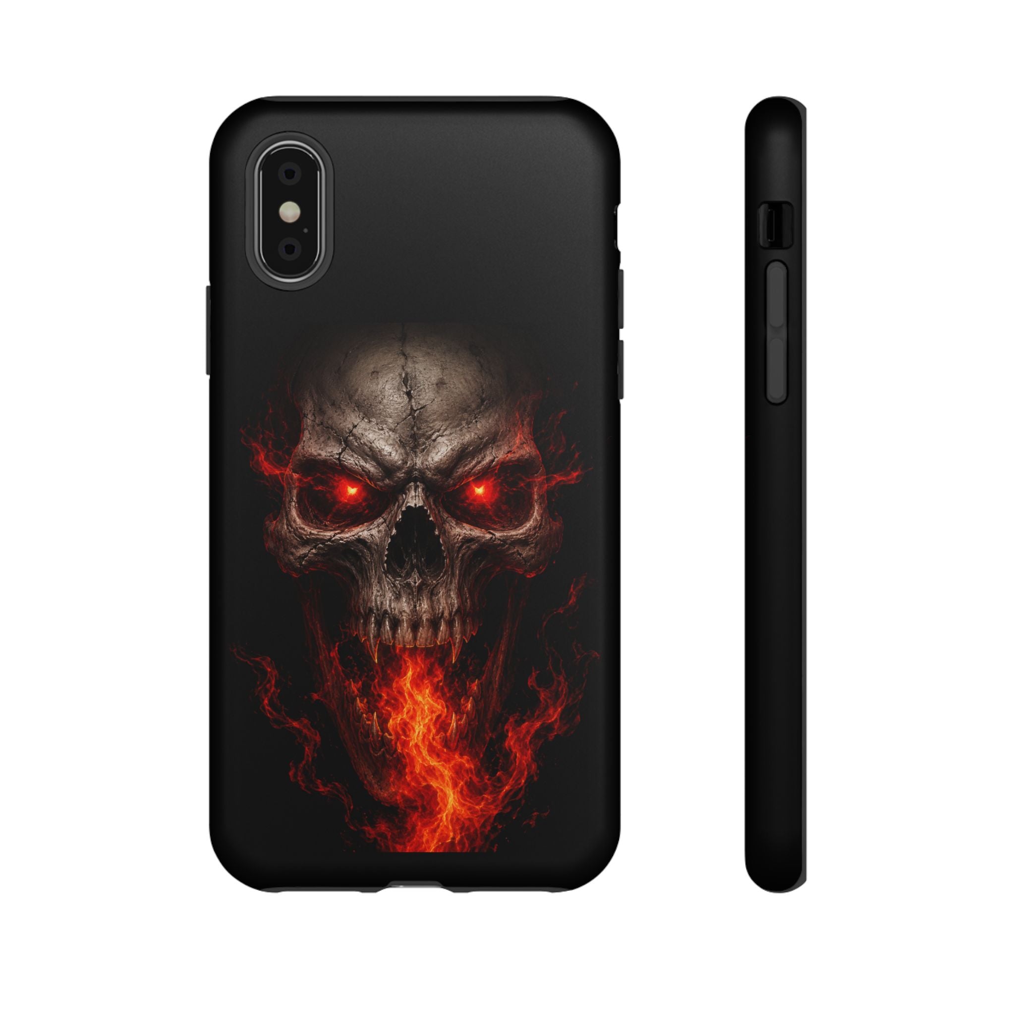 Flaming Skull Tough Case — Heavy-Duty Phone Case with Red-Eye Skull Design