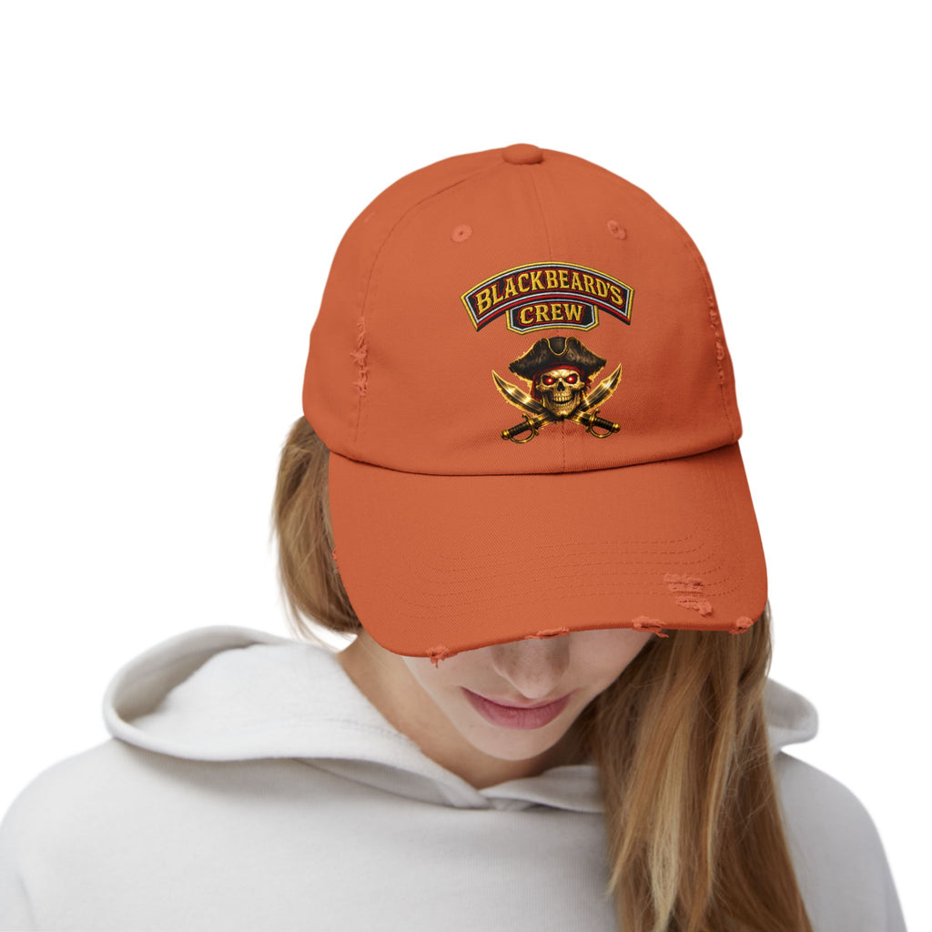 Blackbeard's Crew Distressed Baseball Cap — Pirate Skull Patch Hat