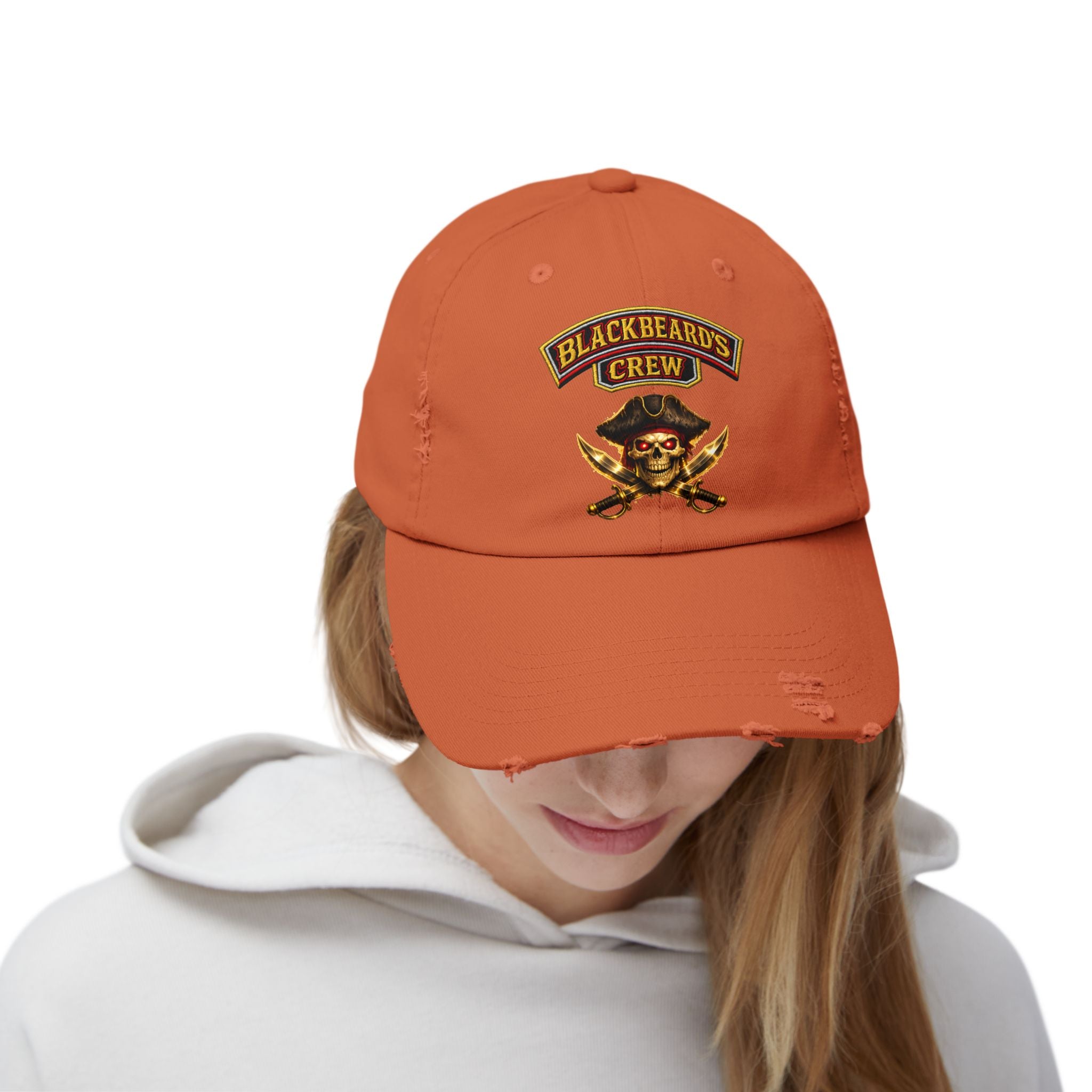 Blackbeard's Crew Distressed Baseball Cap — Pirate Skull Patch Hat