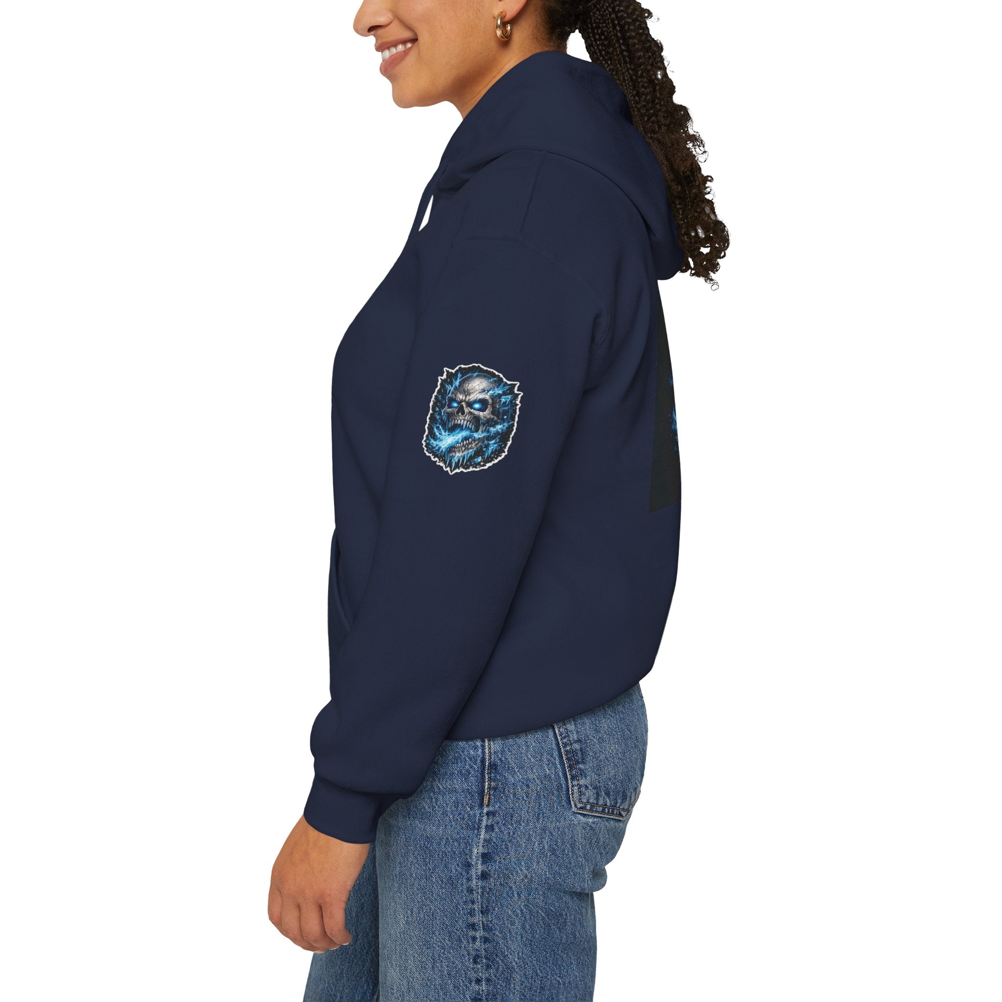 Premium Skull Hoodie — Blue Cyber Skull Graphic Pullover