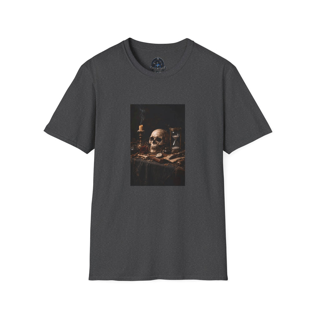 Skull Still Life T-Shirt — Vintage Vanitas Candle & Hourglass Tee
