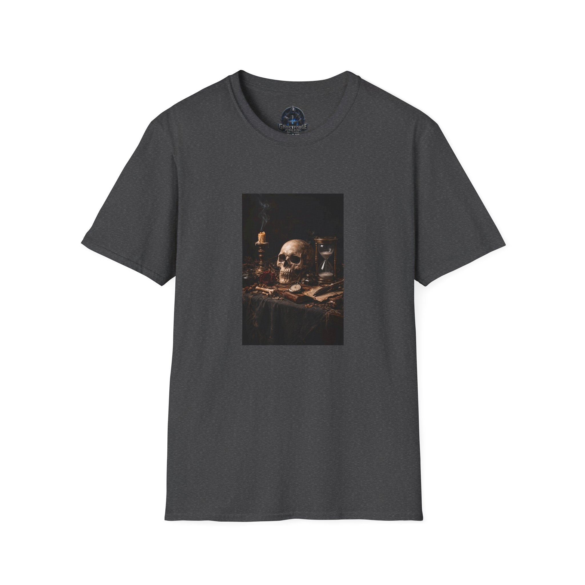 Skull Still Life T-Shirt — Vintage Vanitas Candle & Hourglass Tee