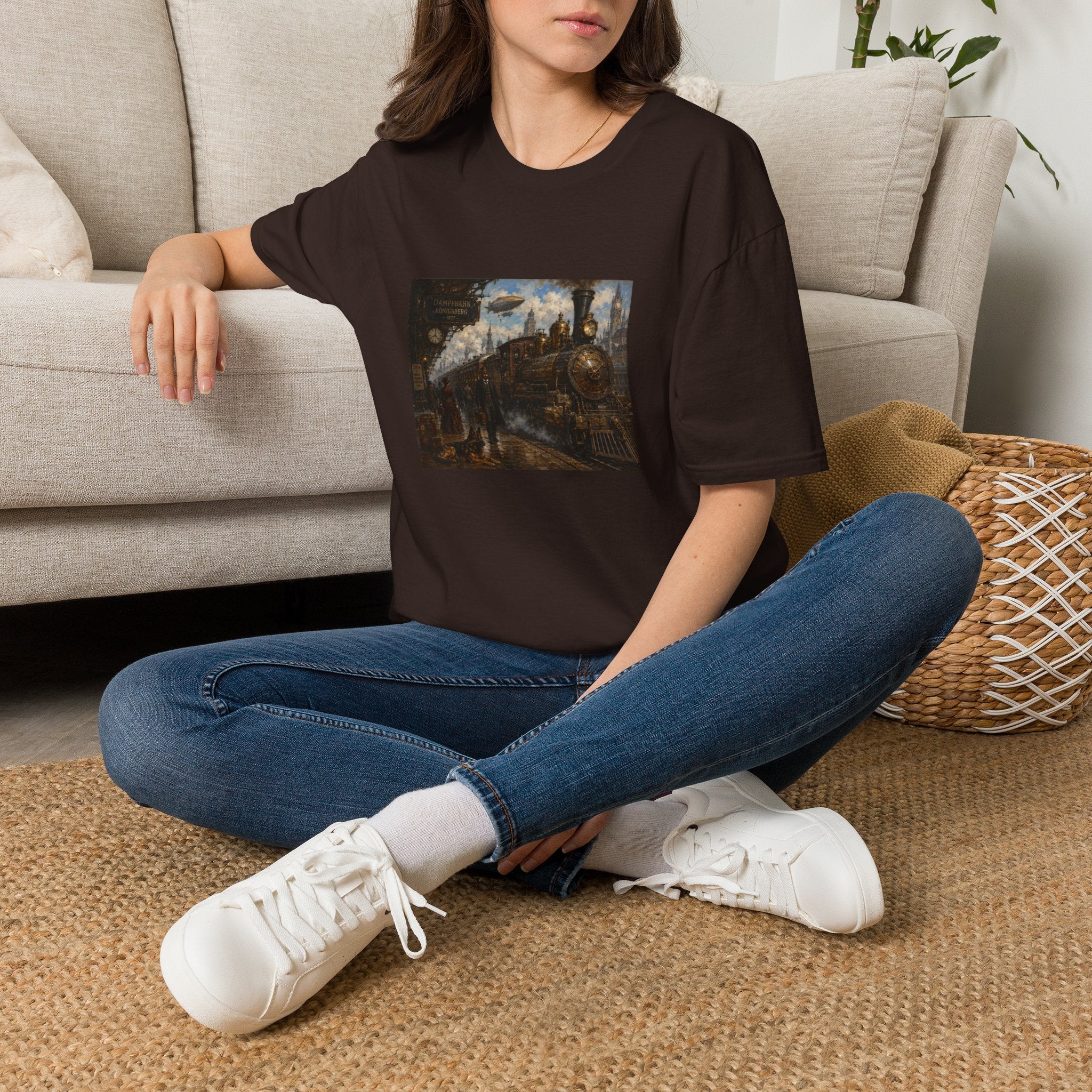 Steampunk Steamtrain T‑Shirt — Vintage Airship & Locomotive Art Tee