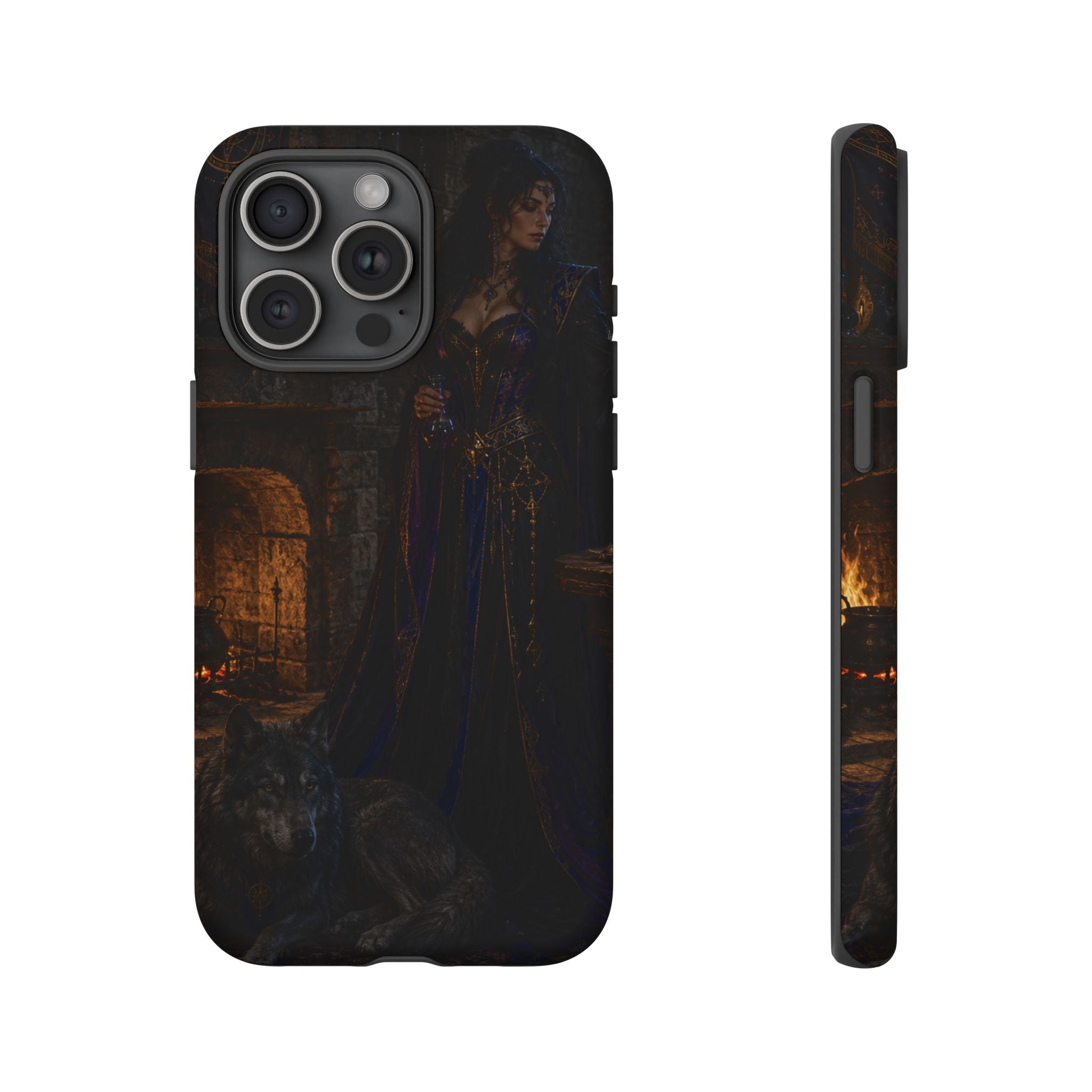 Gothic Witch Phone Case — Dark Fantasy Wolf & Fireplace Tough Case