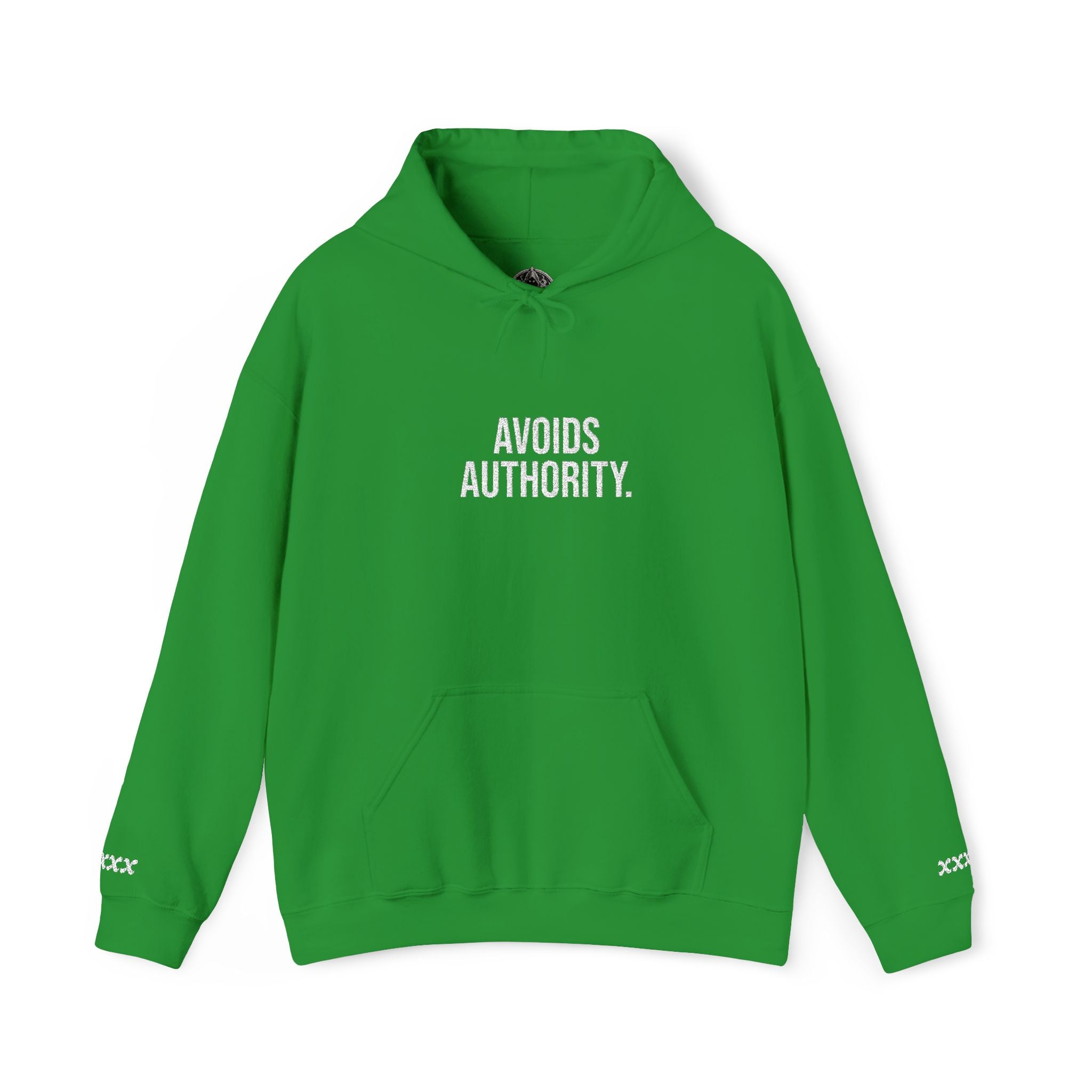 Avoids Authority Hoodie — Rebellious Embroidered Pullover