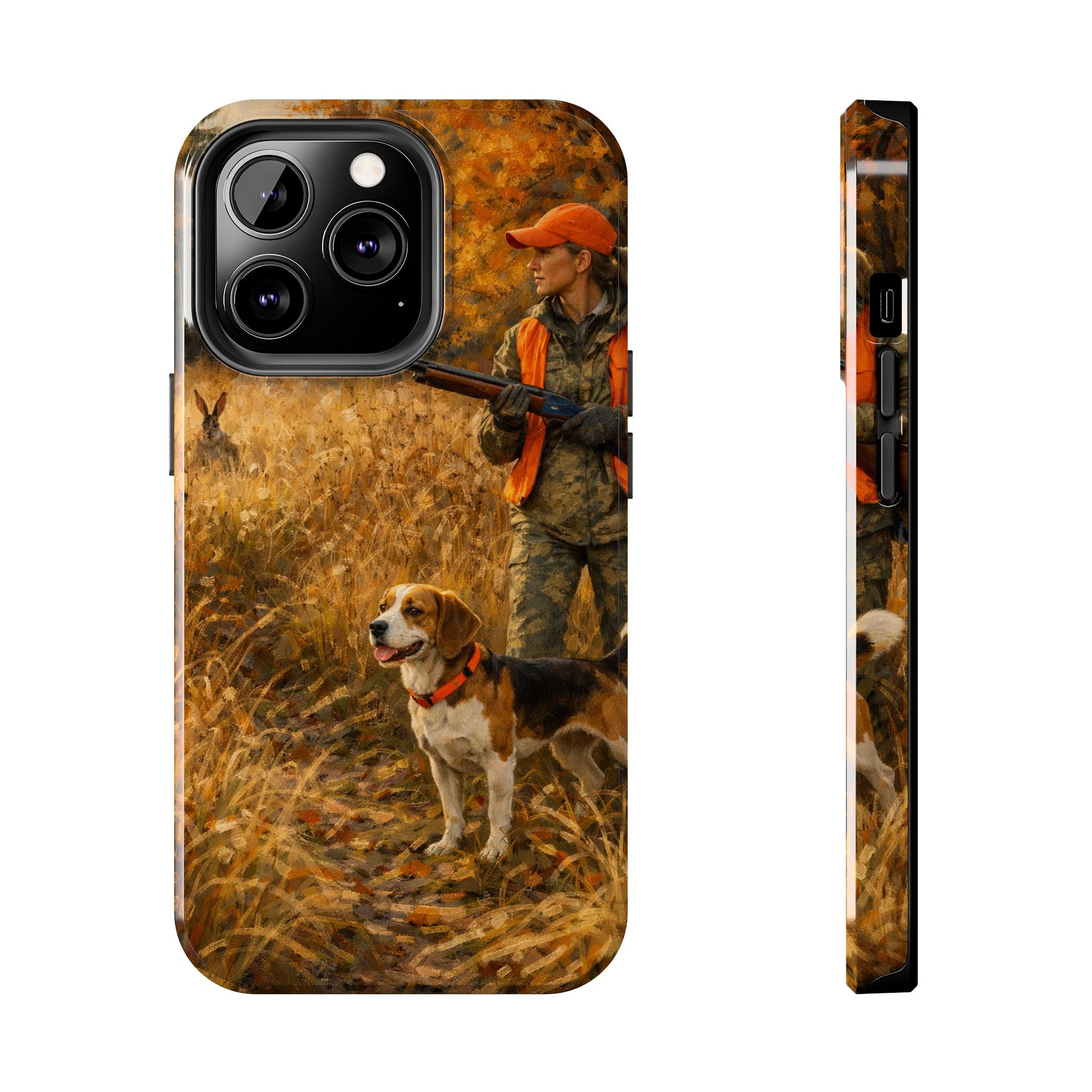 Hunting Scene Tough Phone Case — Hunter & Beagle Autumn Field Protective Cover