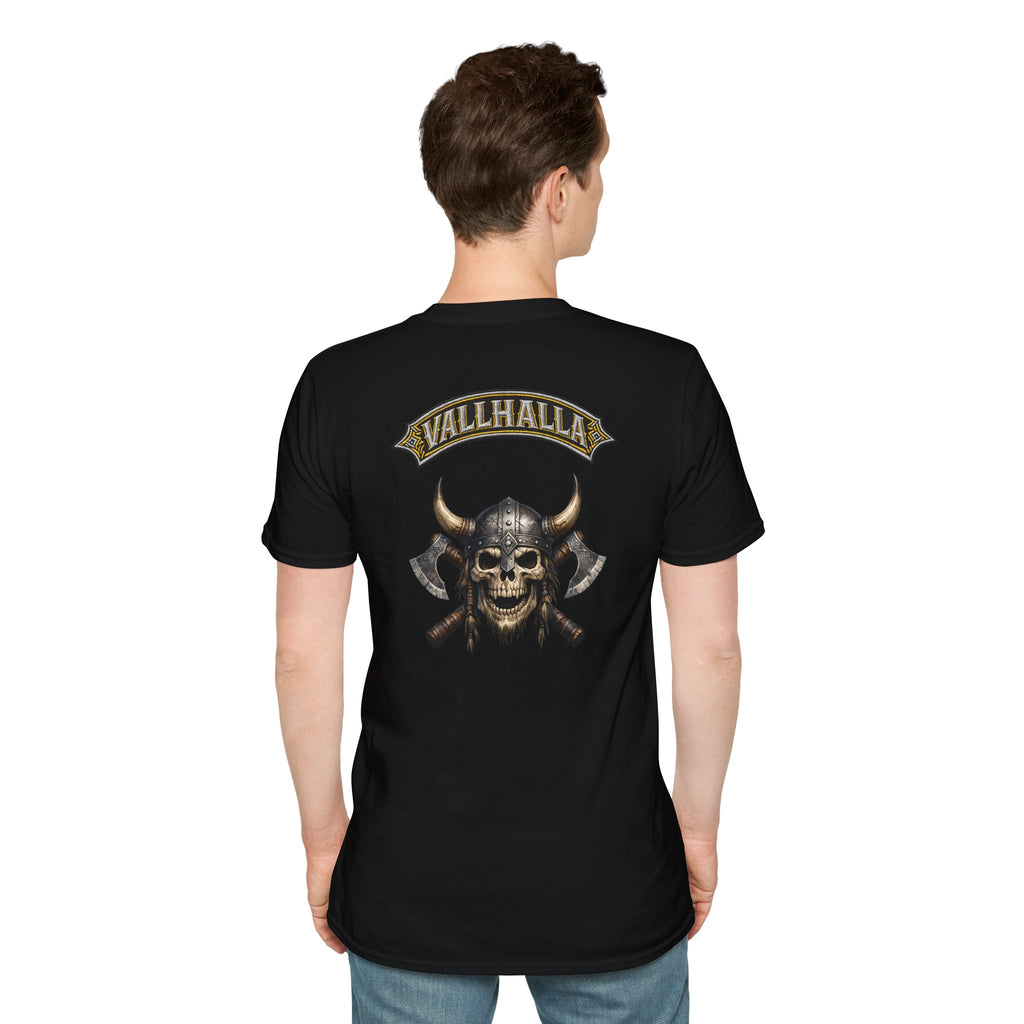 Valhalla Skull & Crossed Axes T-Shirt — Viking Pirate Chest Logo
