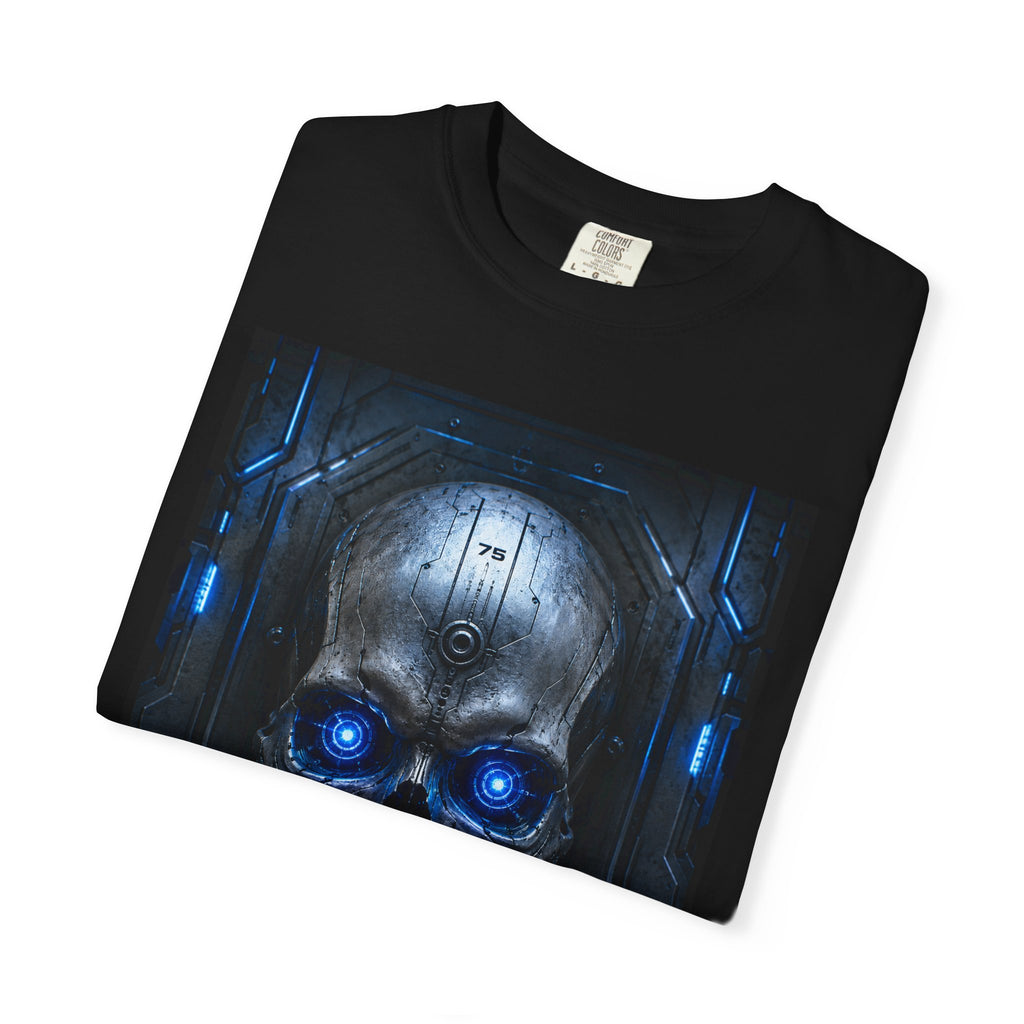 Blue Cyber Skull T-shirt | Futuristic Skull Graphic Tee
