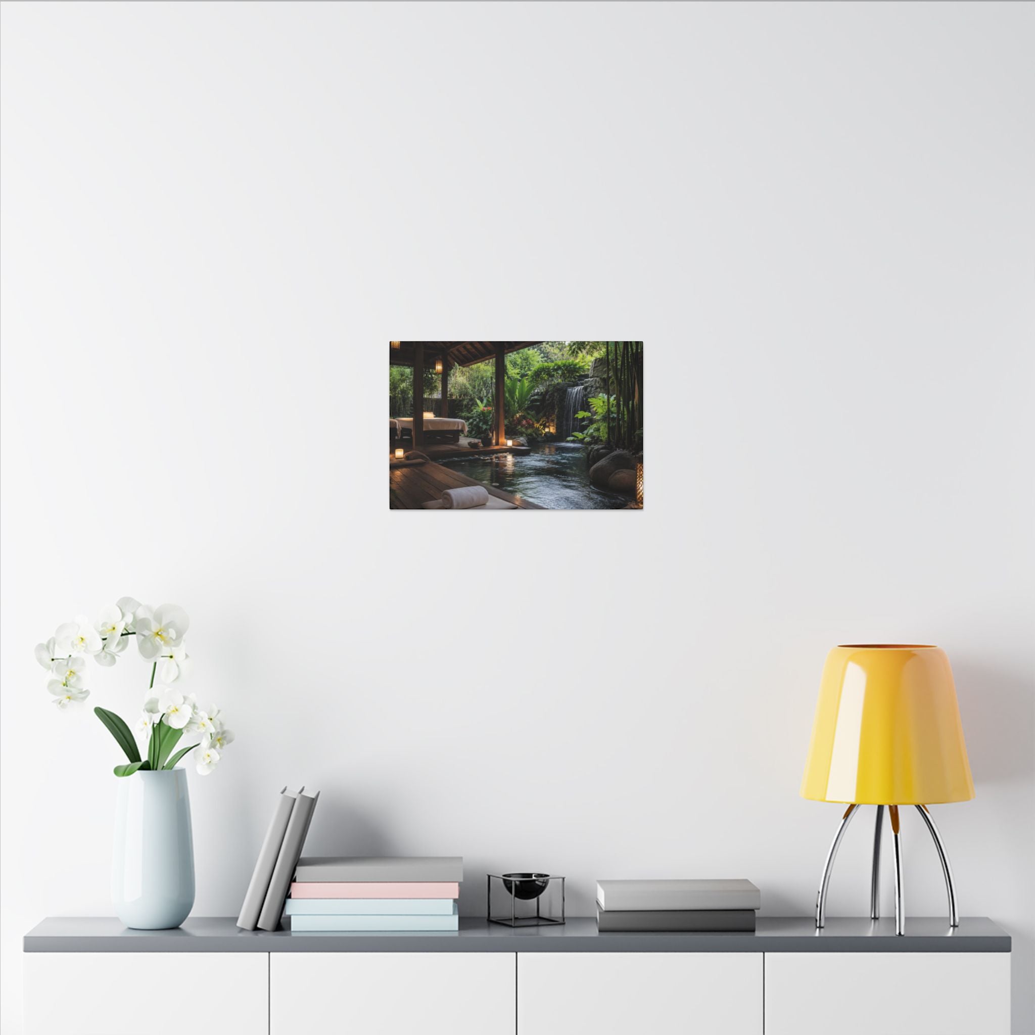 Spa Retreat Canvas Print — Tropical Waterfall Relaxation Wall Art
