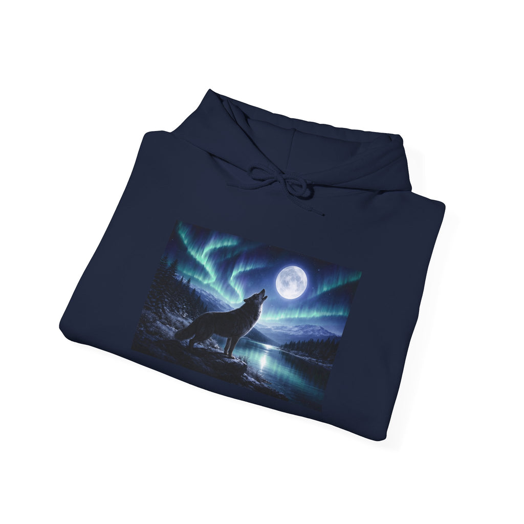 Wolf Howl Hoodie — Northern Lights Moonlight Graphic Sweatshirt