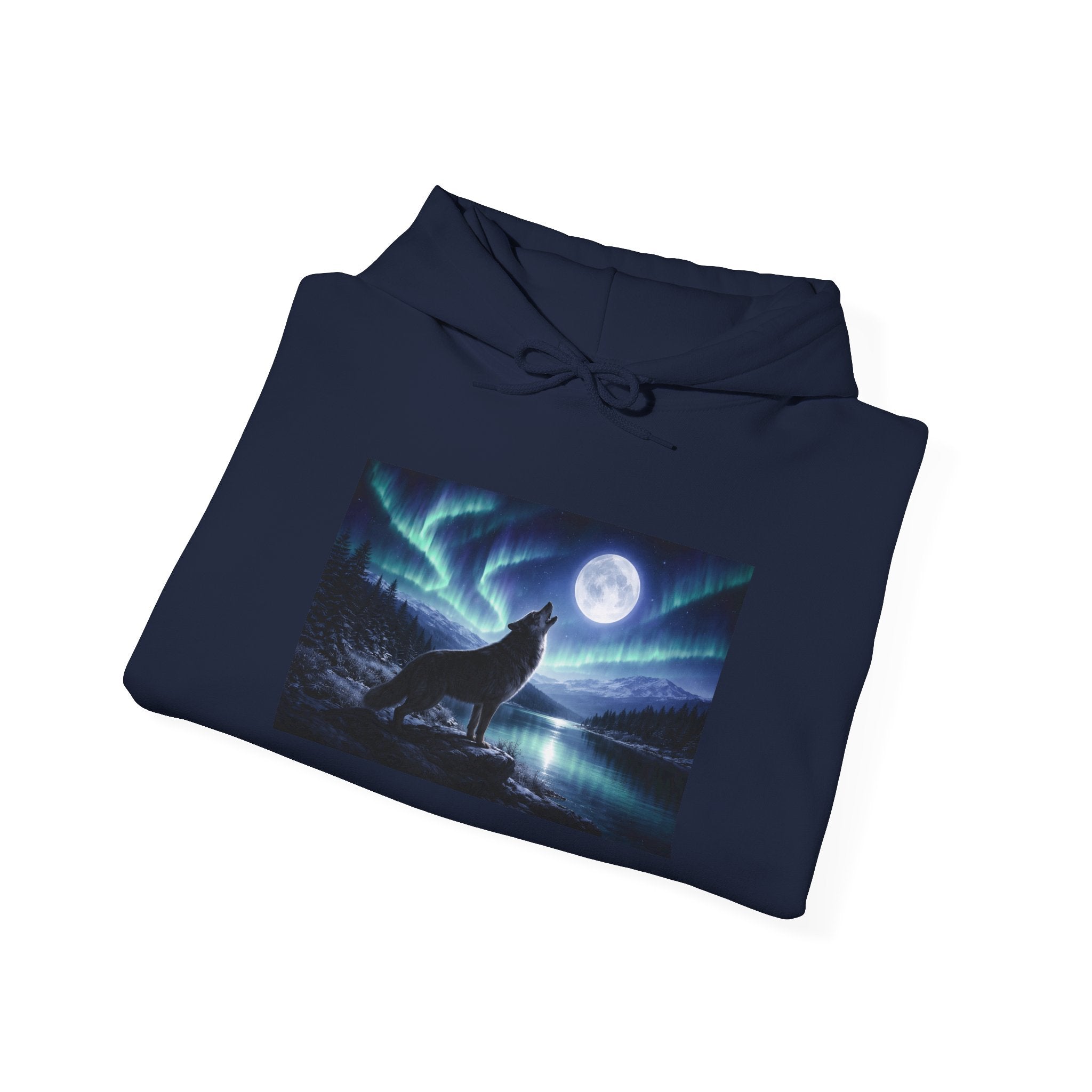 Wolf Howl Hoodie — Northern Lights Moonlight Graphic Sweatshirt
