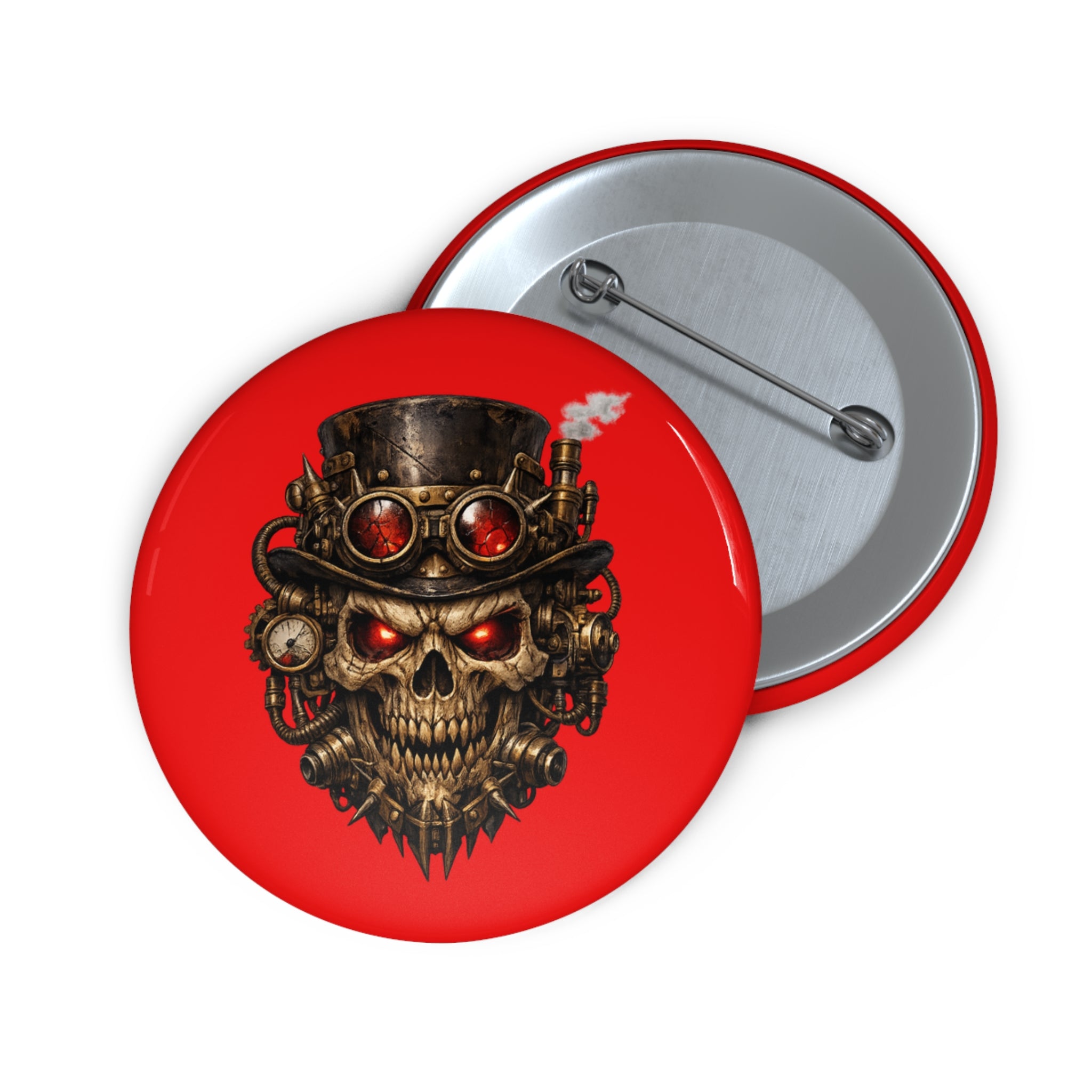 Skull Steampunk Pin Button — Red Gothic Skull Badge