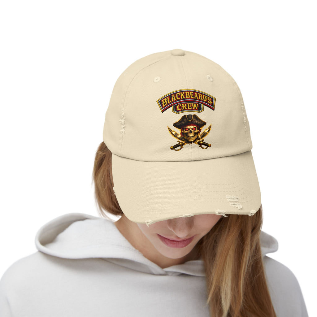 Blackbeard's Crew Distressed Baseball Cap — Pirate Skull Patch Hat