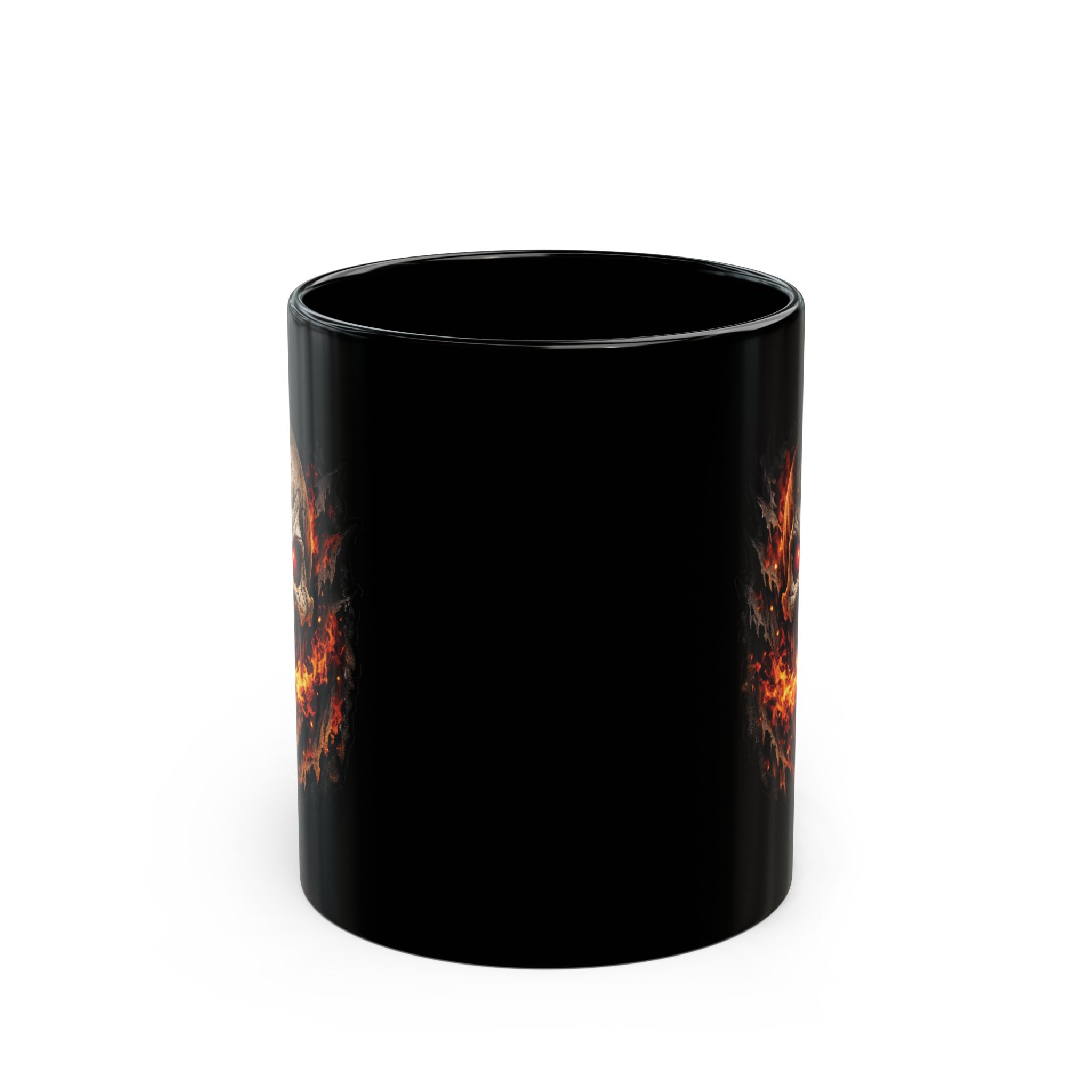 Flaming Skull Coffee Mug – Gothic Skull with Fiery Eyes (11oz & 15oz)