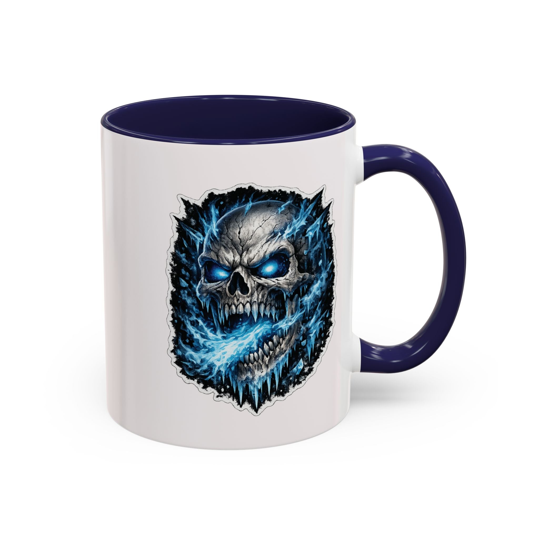 Blue Lightning Skull Accent Coffee Mug – Gothic Horror Coffee Cup (11/15oz)