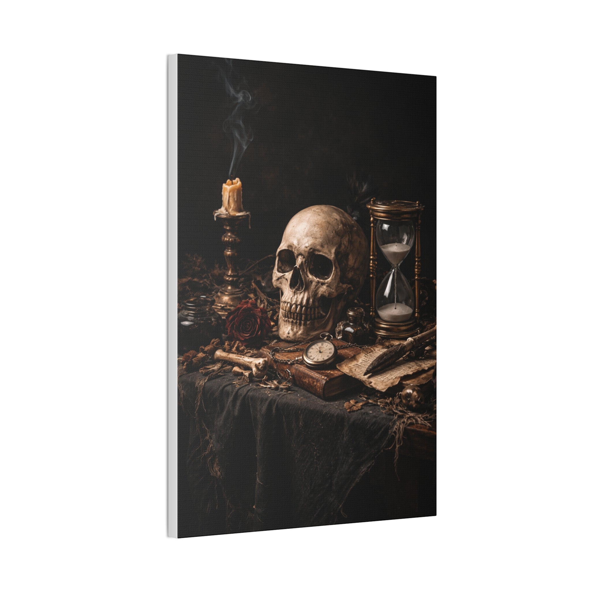 Memento Mori - Still Life Canvas — Skull, Hourglass & Candle Wall Art