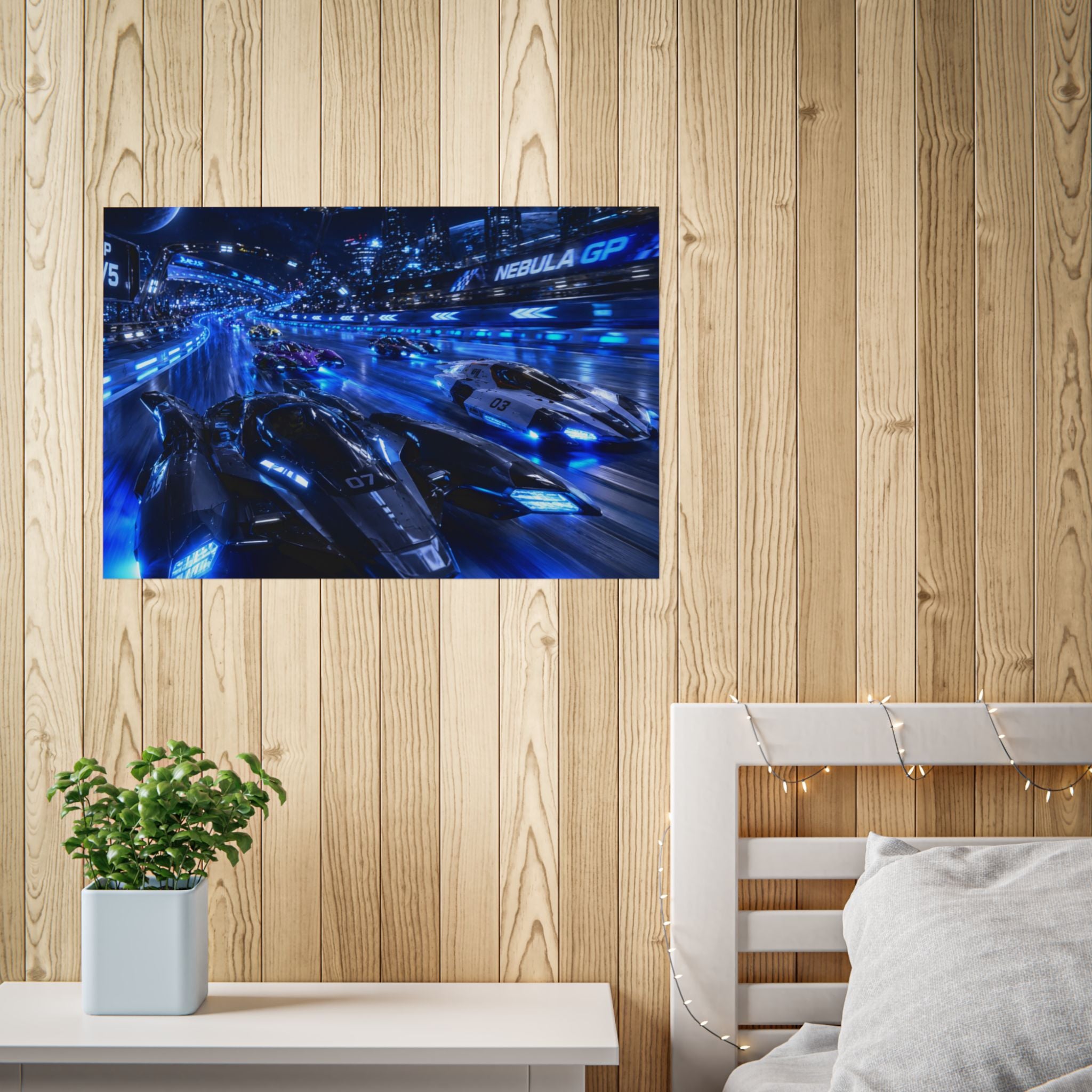 Futuristic Racing Poster — Nebula GP High-Speed Sci‑Fi Print