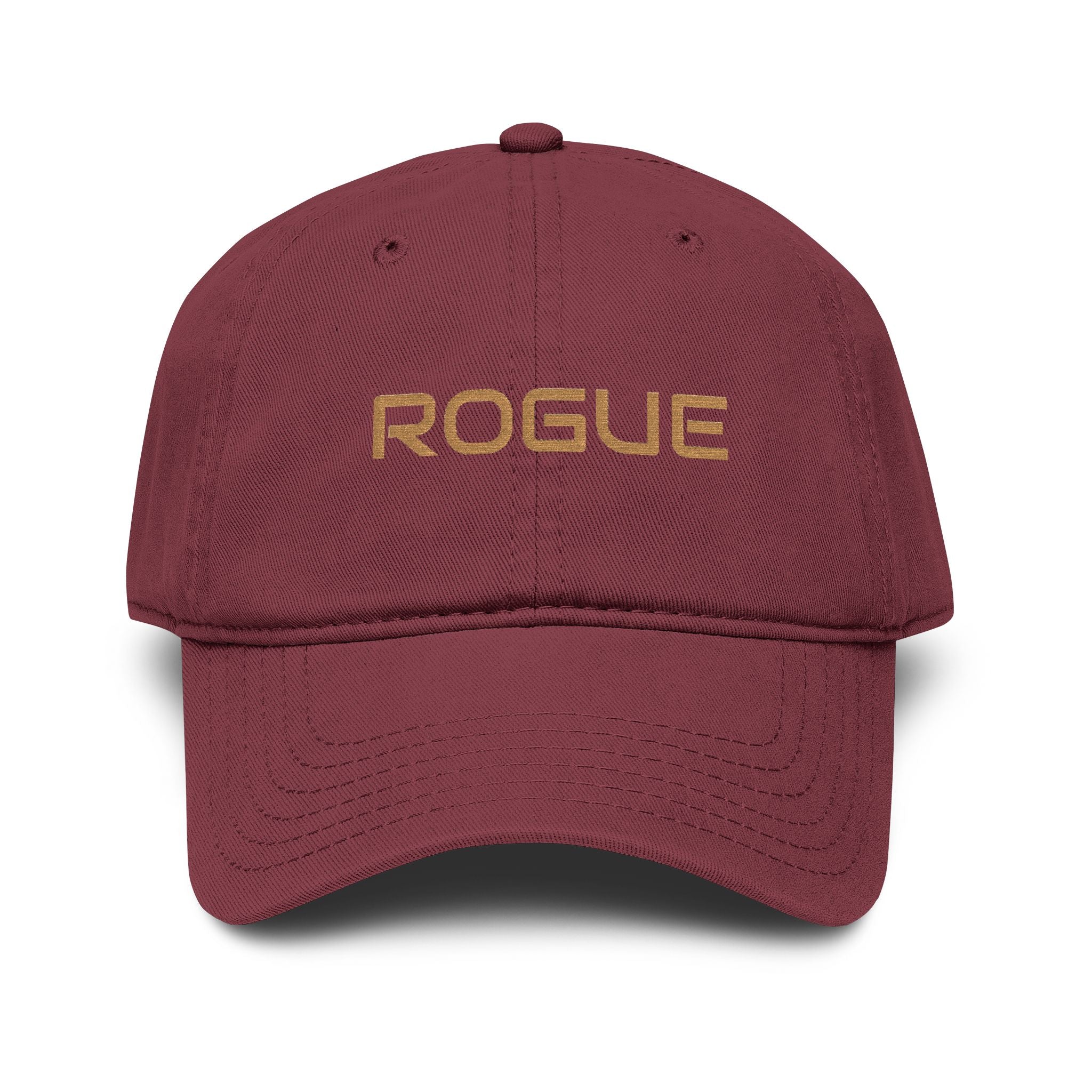 Rogue Embroidered Washed Baseball Cap — Vintage Gray Dad Hat with Gold Stitching