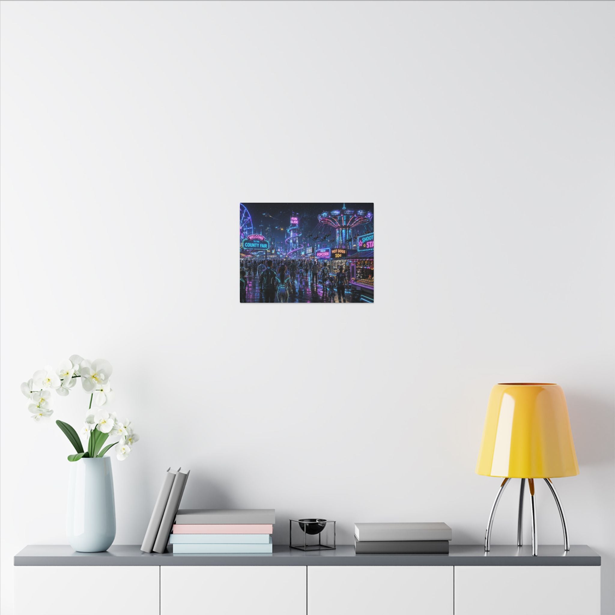 Neon County Fair Canvas Wall Art — Stretched Matte Carnival Nightscape