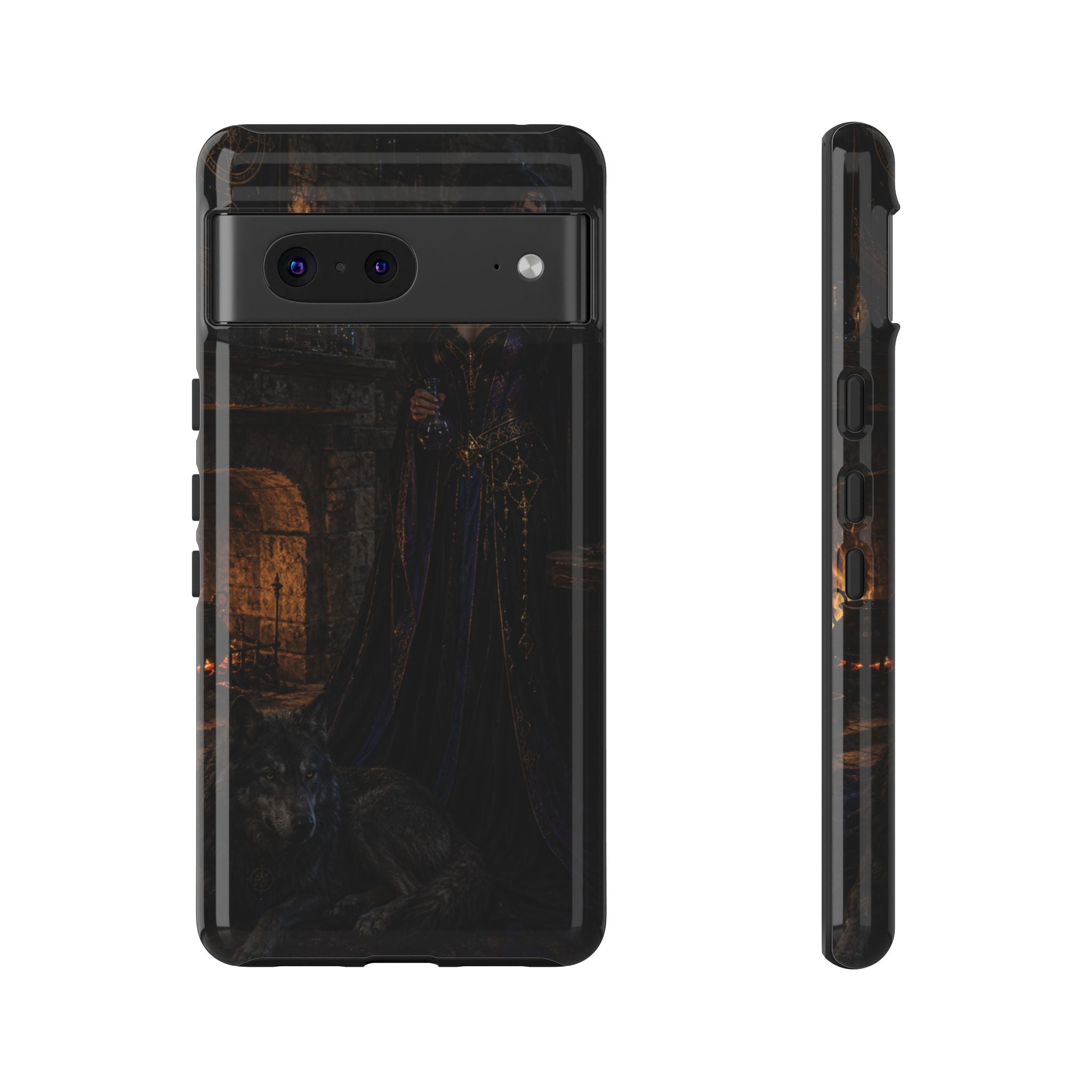 Gothic Witch Phone Case — Dark Fantasy Wolf & Fireplace Tough Case