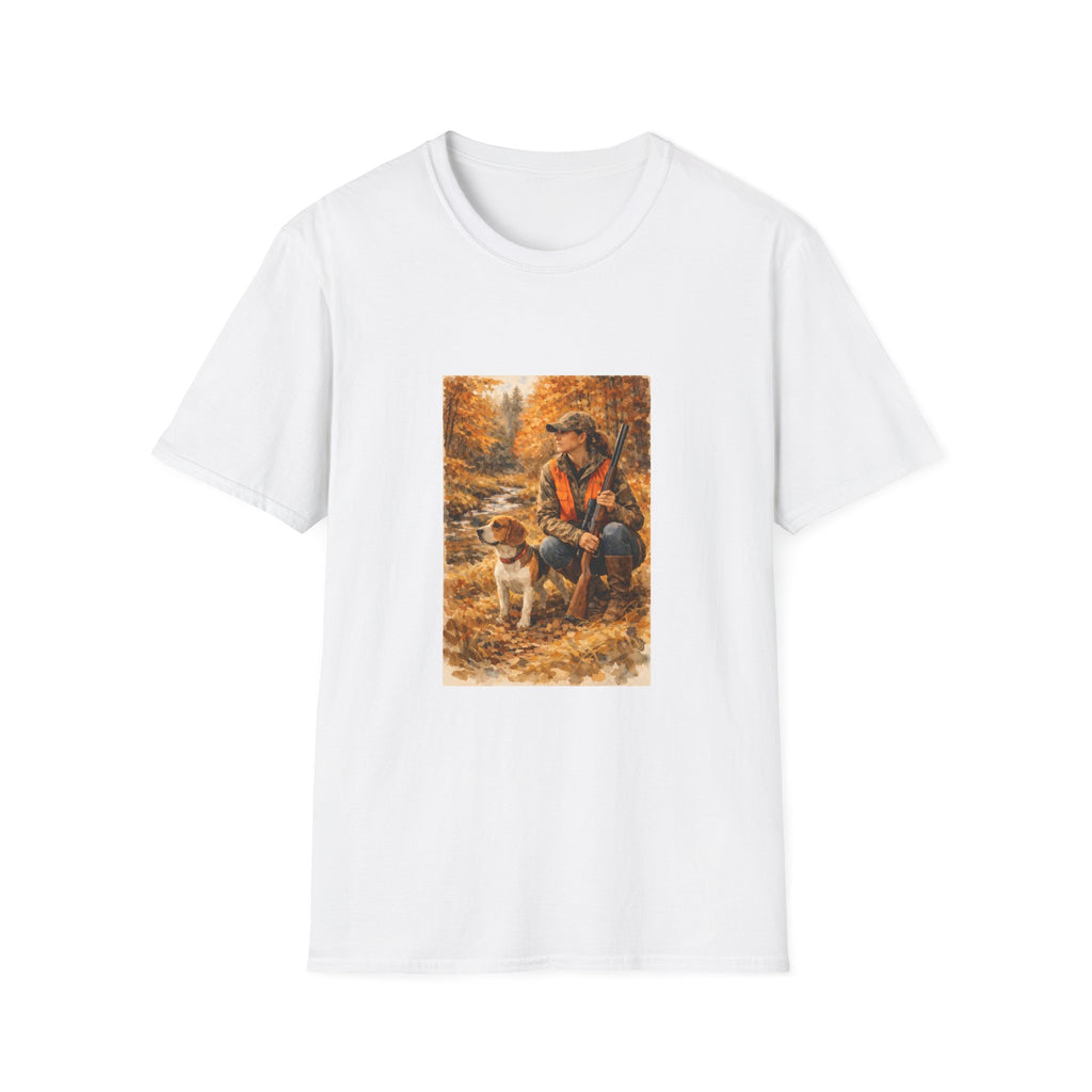 Hunting With Dog Tee — Autumn Camouflage Retriever Forest Shirt