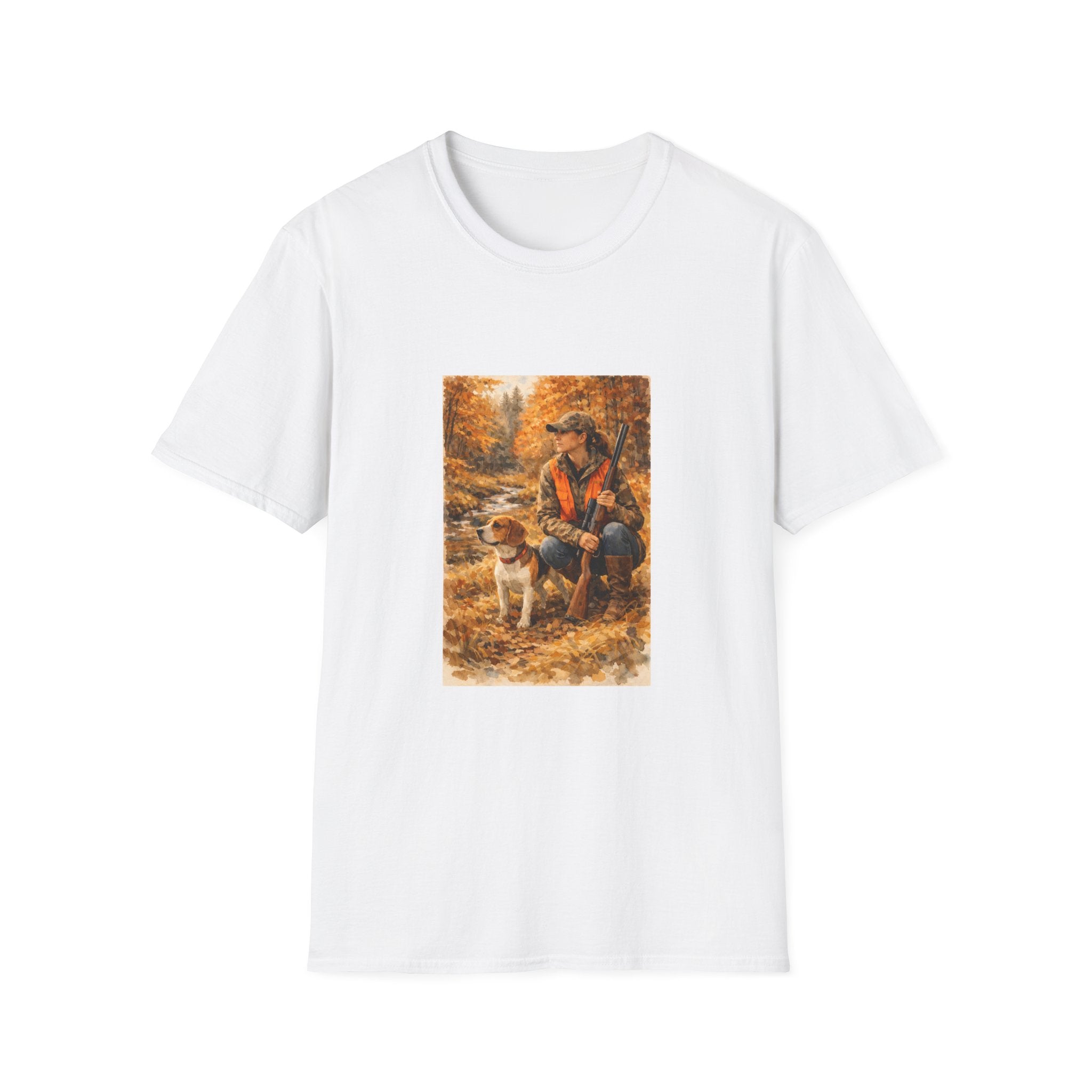 Hunting With Dog Tee — Autumn Camouflage Retriever Forest Shirt