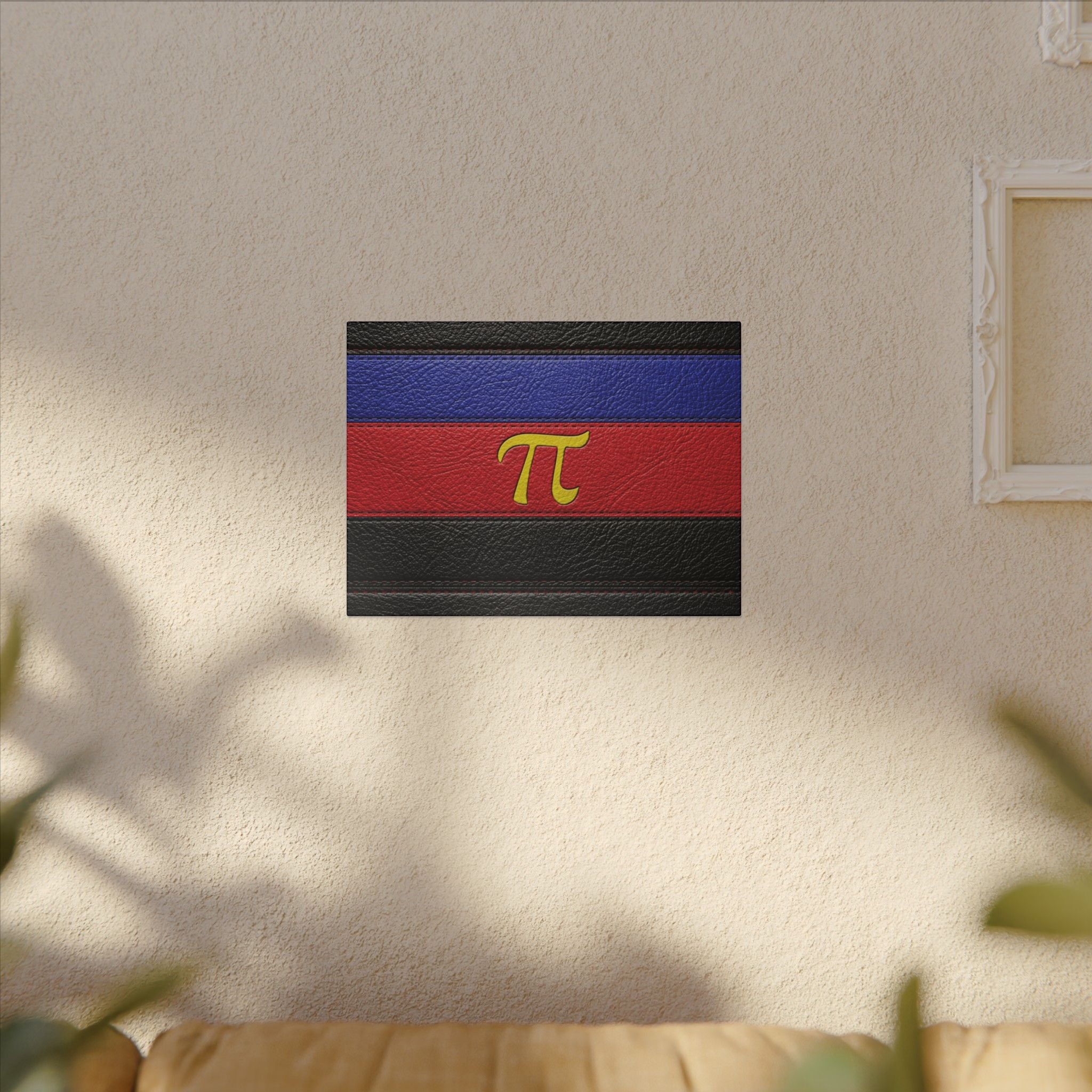 Polyamorous Symbol Leather Flag Canvas Print — Blue & Red Striped Matte Wall Art