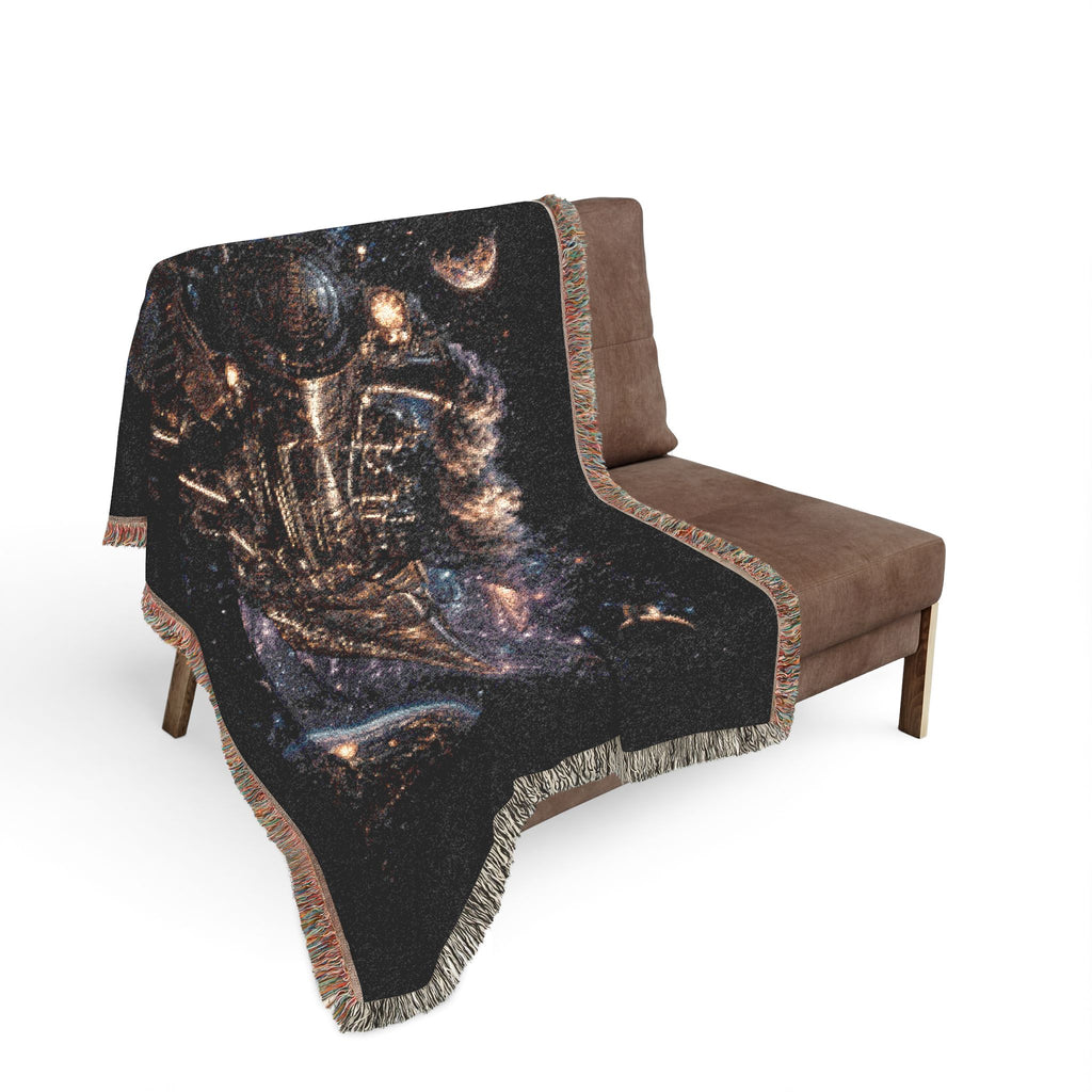 Galaxy Night Train Woven Blanket — Cosmic Steam Engine Throw