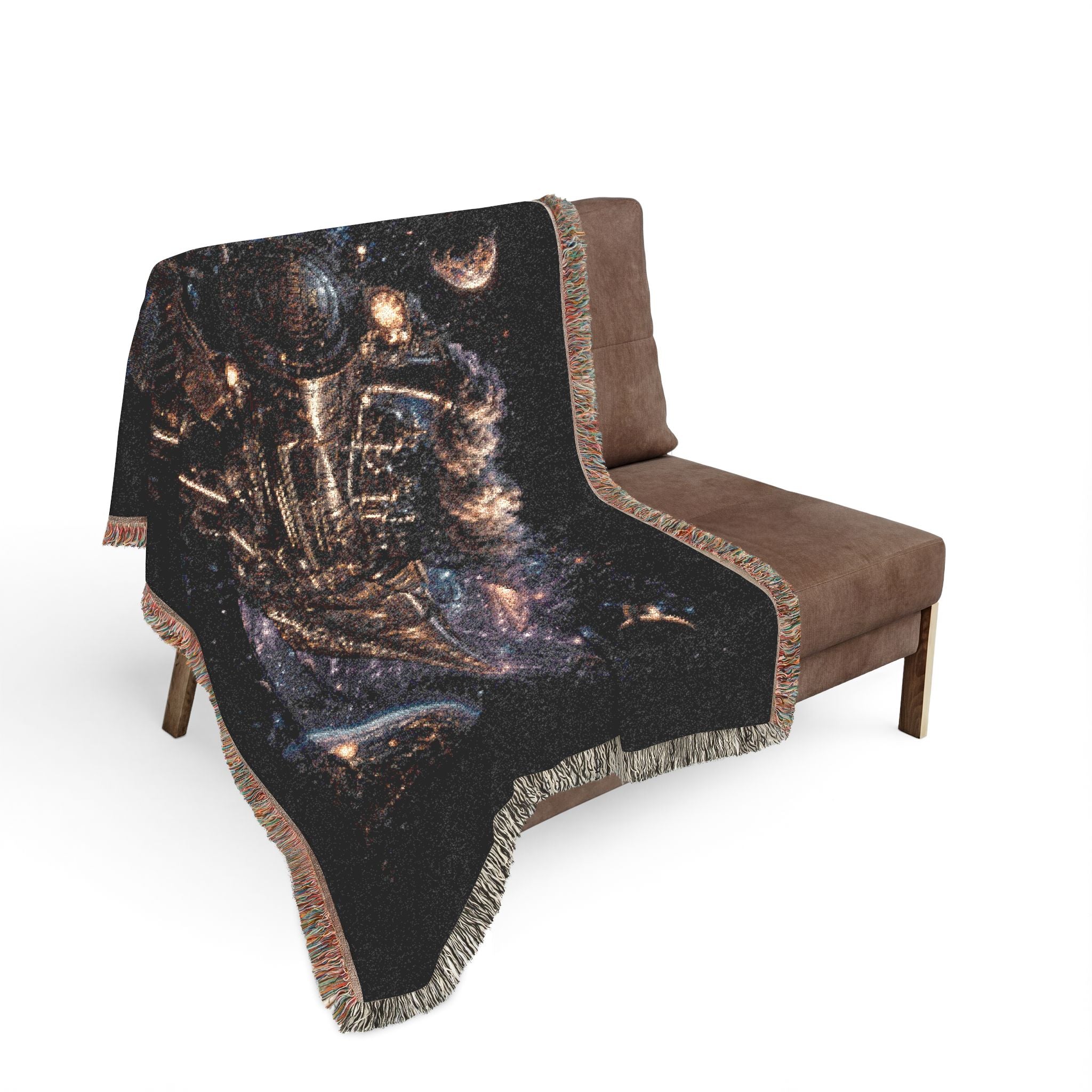 Galaxy Night Train Woven Blanket — Cosmic Steam Engine Throw