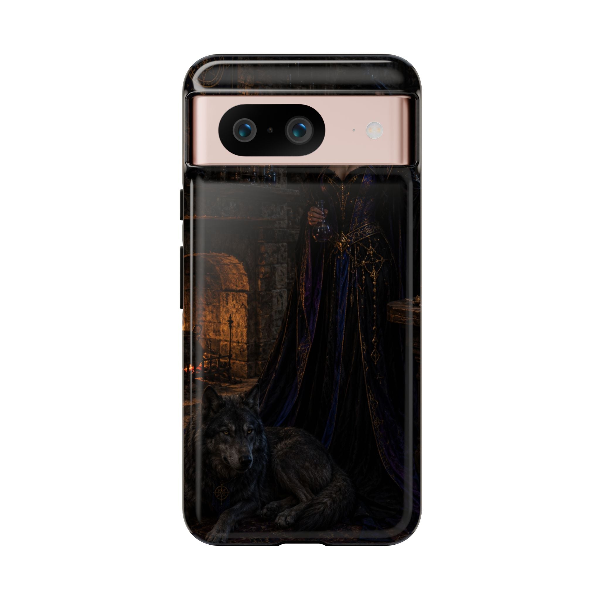 Gothic Witch Phone Case — Dark Fantasy Wolf & Fireplace Tough Case