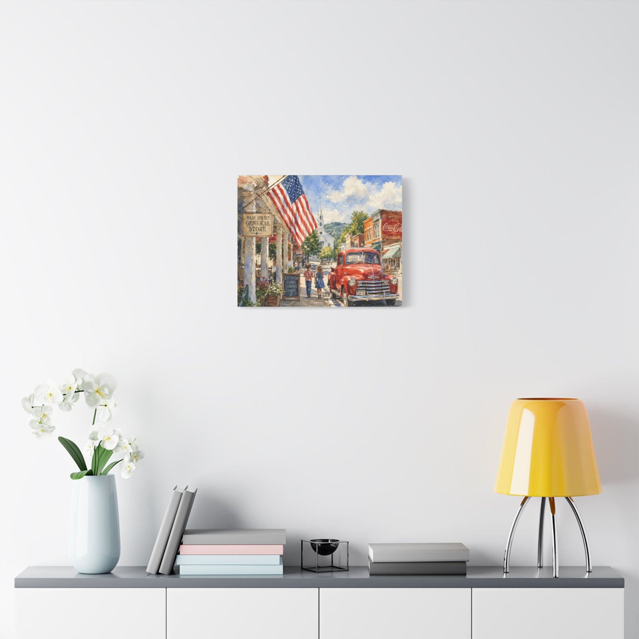 Main Street Americana Canvas Print — Vintage Small Town Scene