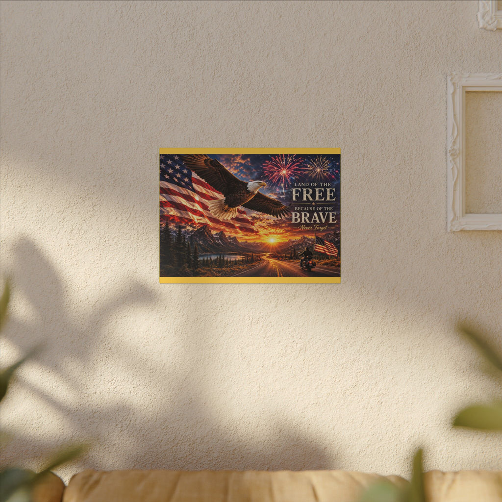 Patriotic Eagle Canvas Wall Art — “Land of the Free Because of the Brave” Matte Stretched Print